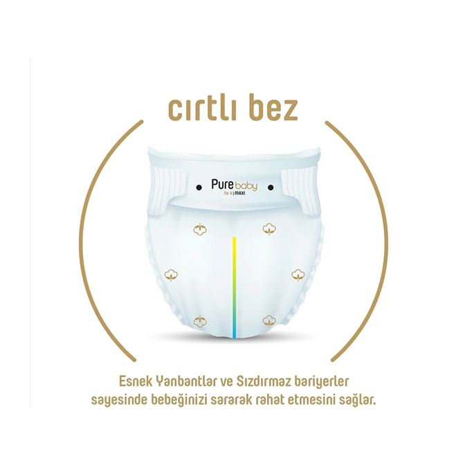 Pure Baby Organik Pamuklu Cırtlı Bez Ekonomik Paket 4 Numara Maxi 200 Adet