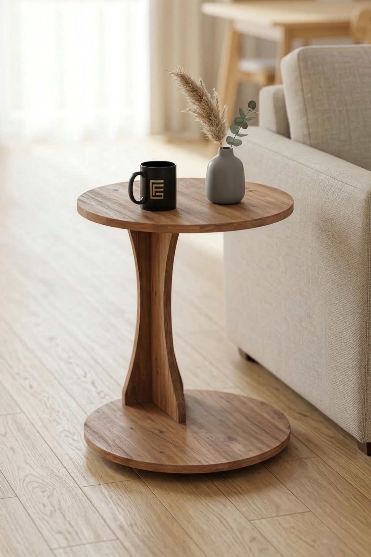 Reyo Falez Yan Sehpa Modern C Sehpa Minimal Tasarım Yuvarlak Orta Sehpa Salon Koltuk Yanı 6097 Atlantik