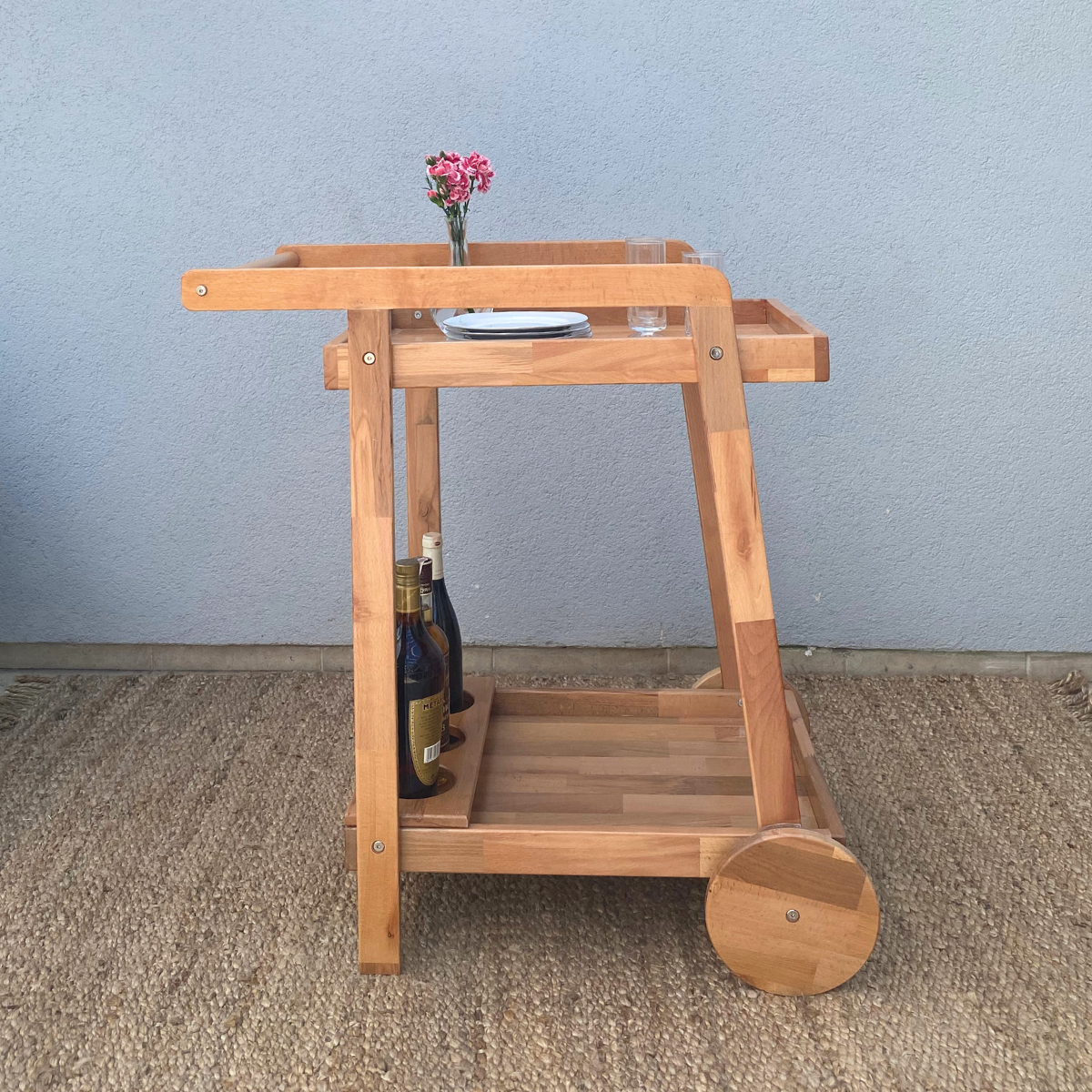 Reyo Lüx Ahşap Tekerlekli Tepsili Mutfak Servis Arabası & Dresuar Yan Sehpa, İçecek Servis Arabası