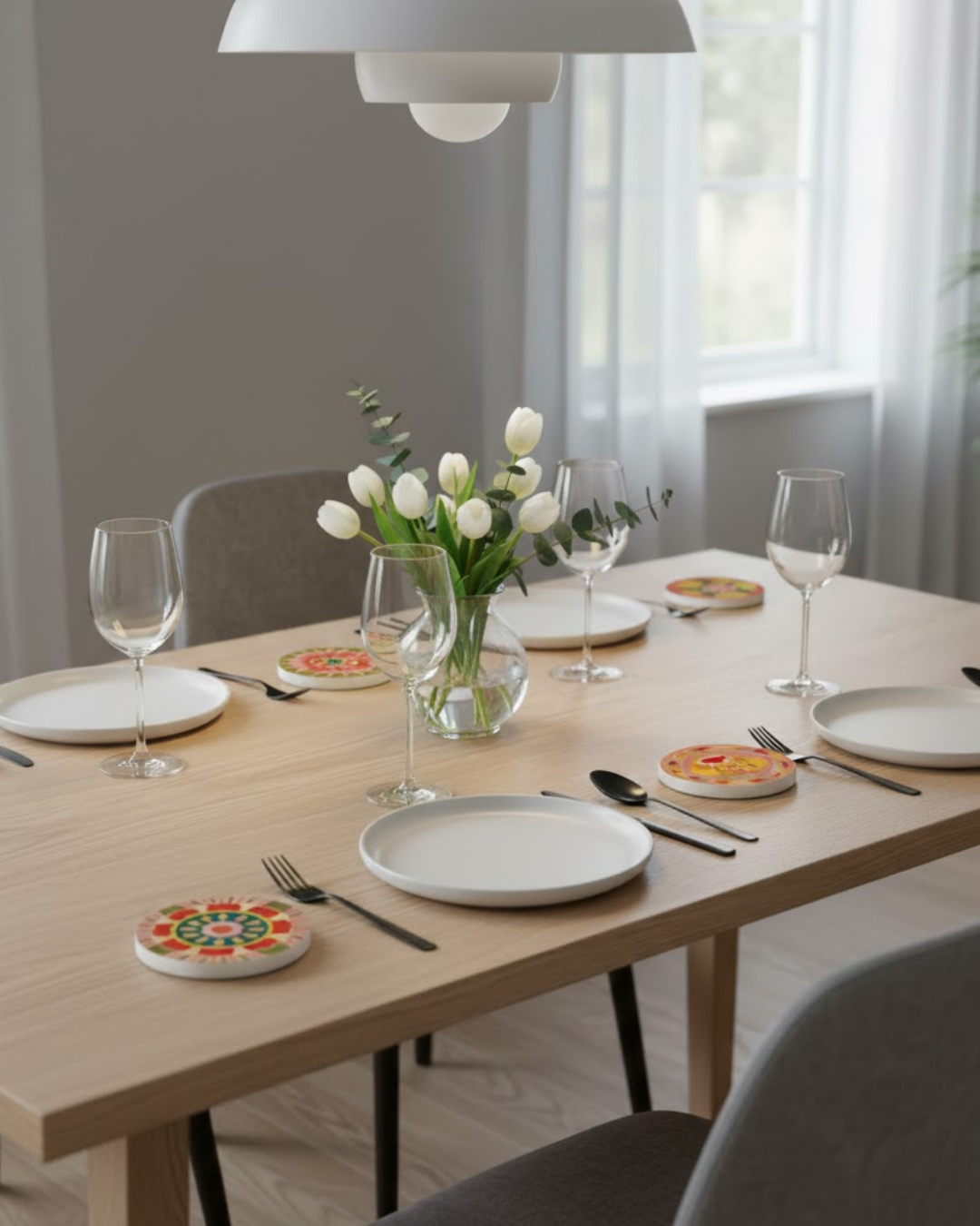 The Mia Fiore Taş Bardak Altlığı Yuvarlak 4lü Set