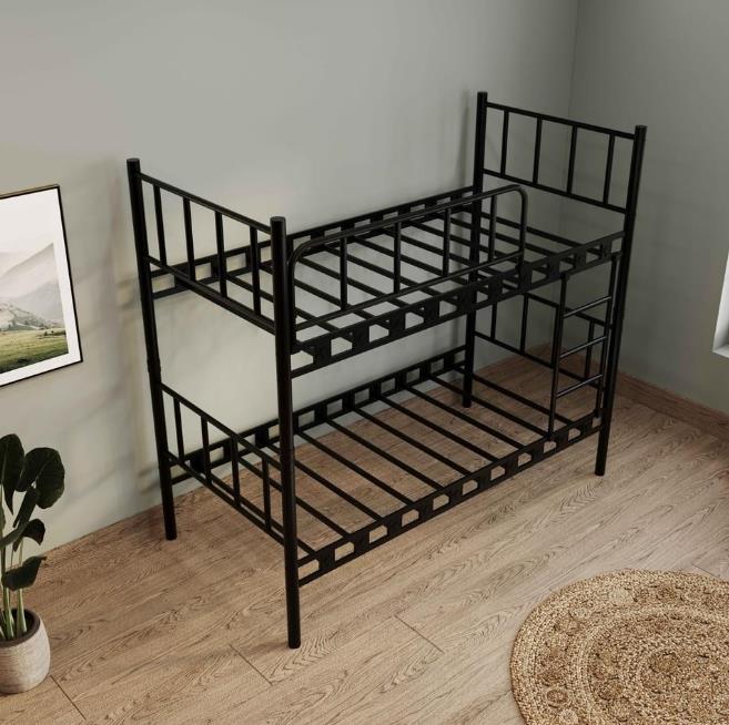 Reyo Zambak Genç Çocuk Yatak Odası Beyaz Metal Siyah Ranza 90X190