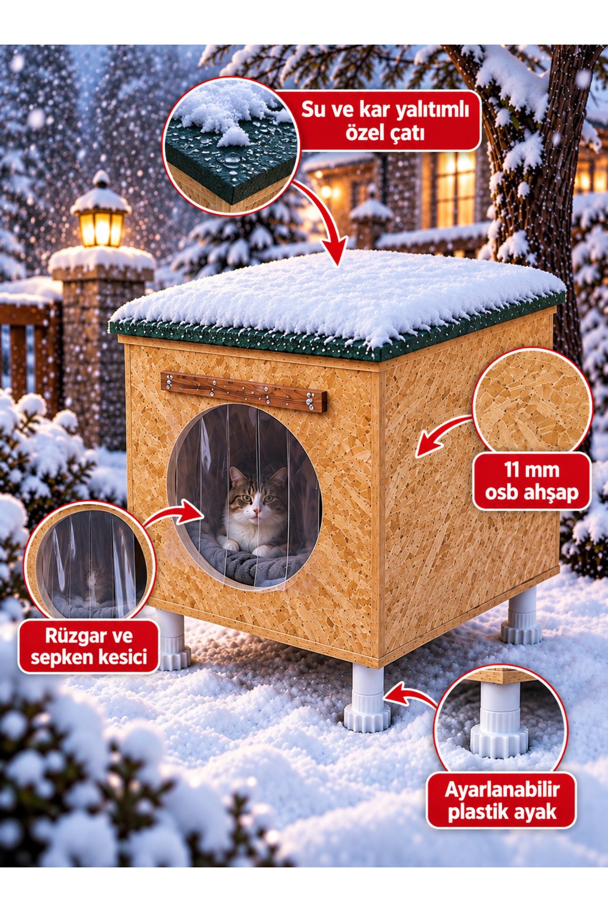Narım Ahşap Kedi Evi ve Kedi Yuvası – Büyük Kediler İçin, 1 Kedilik Hazır Kurulu Kedi Barınağı