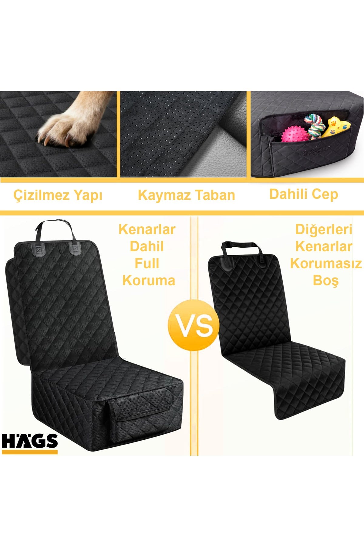 Haegs Evcil Hayvan Ön Koltuk Kılıfı - Araç Köpek Koltuk Koruma Örtüsü, Yan Kanatlı, Kaymaz, Ağır Hizmet Tipi, Su Geçirmez Koltuk Koruyucu Kılıf - Siyah
