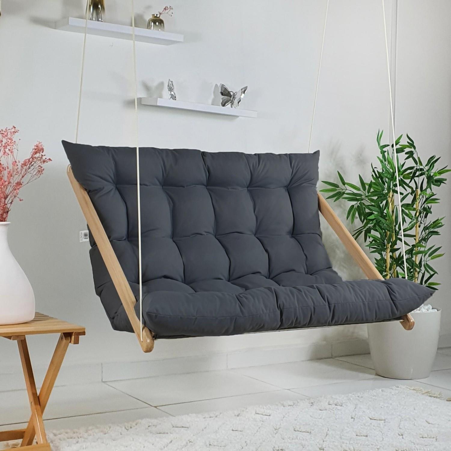 Bysay Ahşap Puf Minderli Ikili Salıncak Hamak. Ev Balkon Teras Bahçe Için (Antrasit)