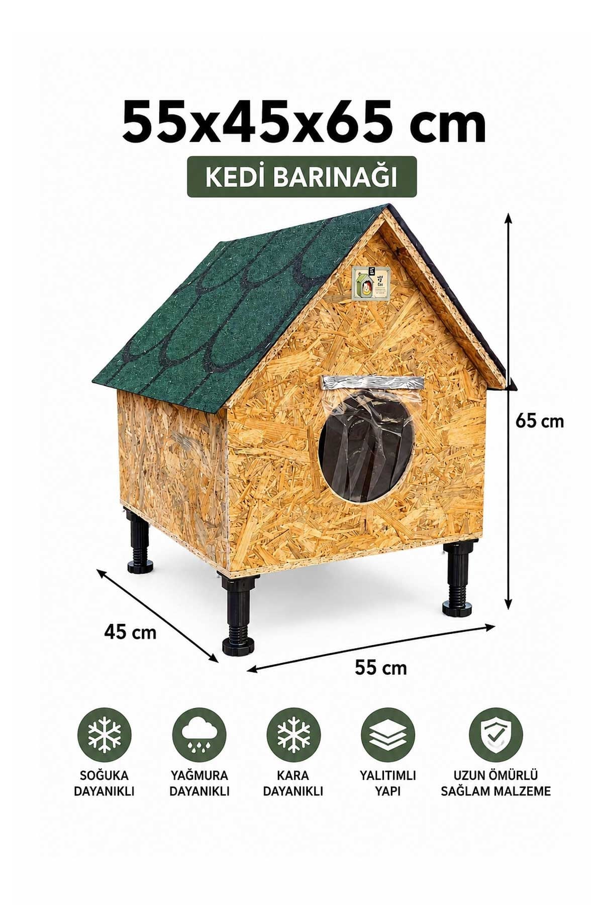 Narım Kedi Evi ve Kedi Yuvası, İç ve Dış Mekana Uygun, Soğuk, Yağmur ve Kar Yalıtımlı Özel Üretim Kedi Barınağı 55x45x65 cm