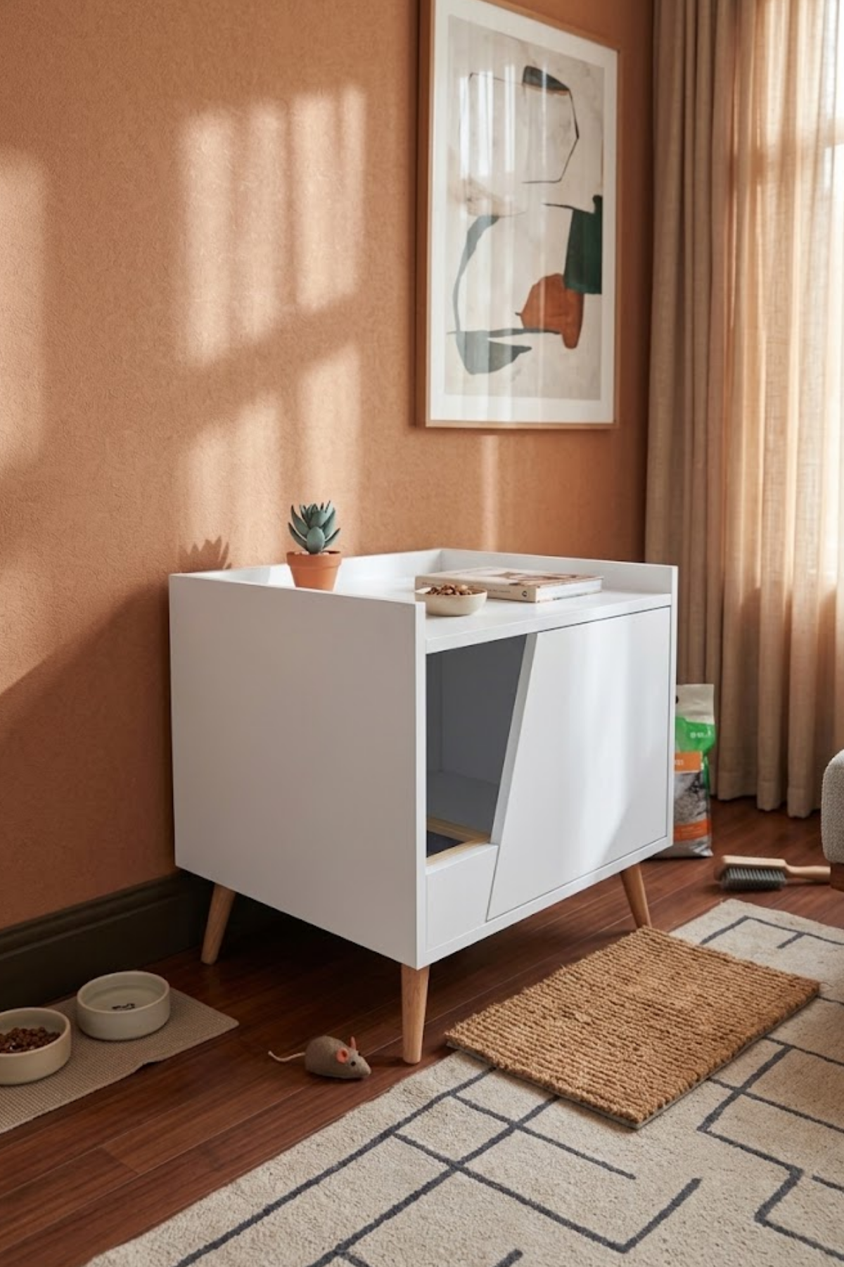 Reyo Pet Kapalı Kedi Tuvaleti Dolabı Beyaz – MDF, Modern ve Şık Tasarım