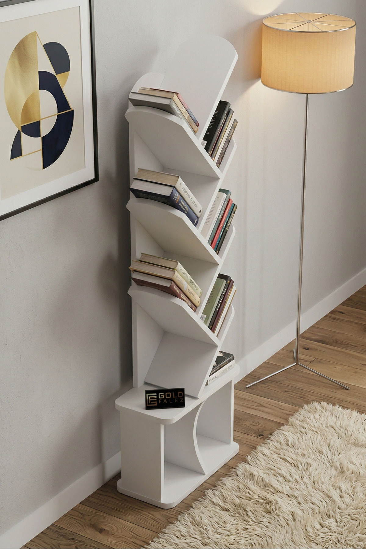 Reyo Falez 10 Raflı Kitaplık Modern Dekoratif Kitap Rafı Çok Katlı Kitap Standı Salon Ofis Organizer 7060 Beyaz