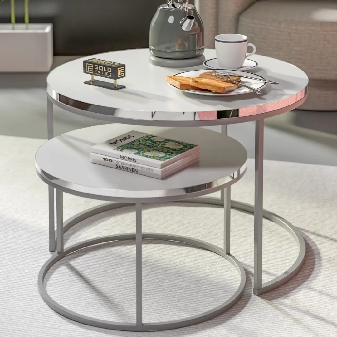 Gold Falez Orta Sehpa İkili Gümüş Lux Special Beyaz