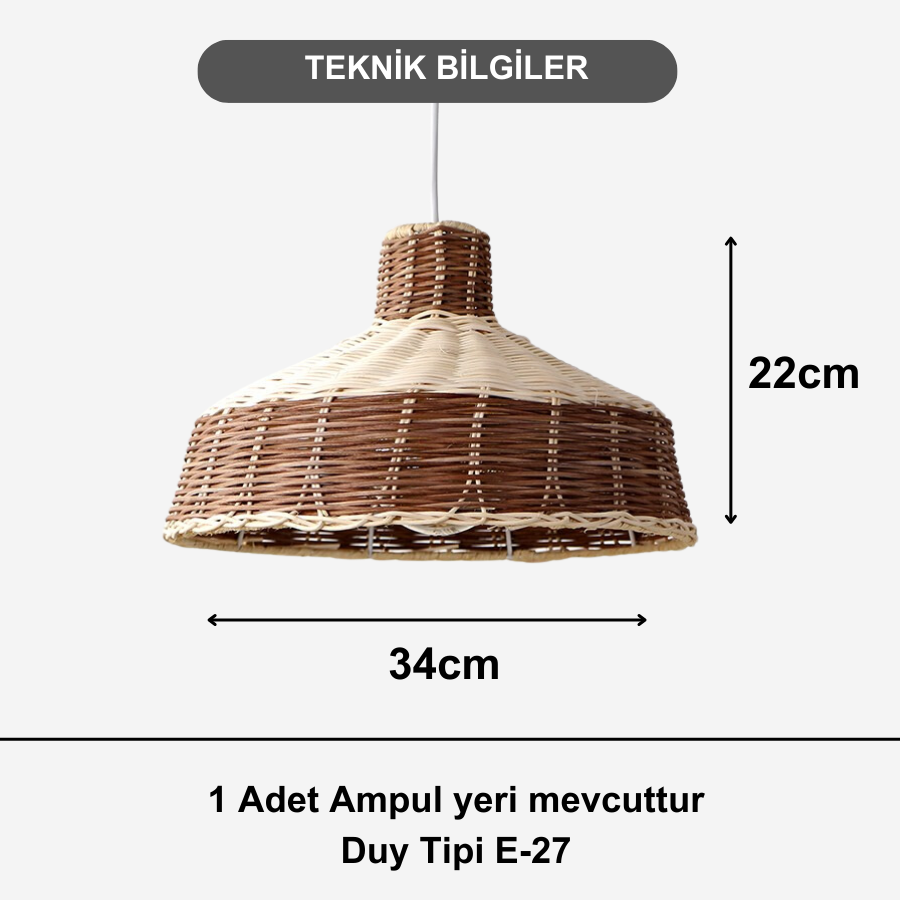 Mylamp Merve Krem & Kahverengi 34x22cm Rattan Sarkıt Lamba