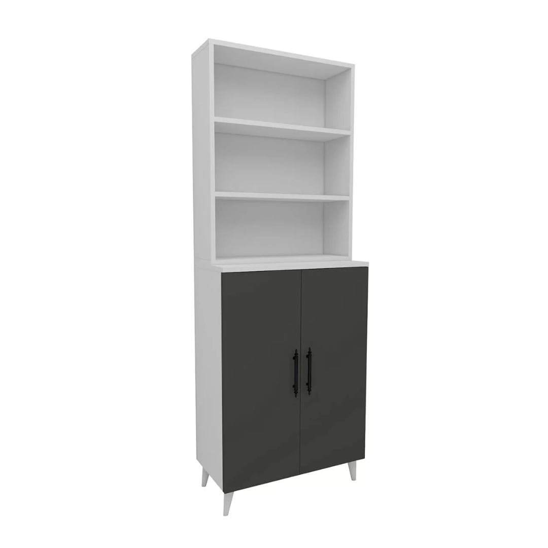 Enda Home Oras 6 Raflı 2 Kapaklı Klasik Kitaplık Antrasit - Beyaz