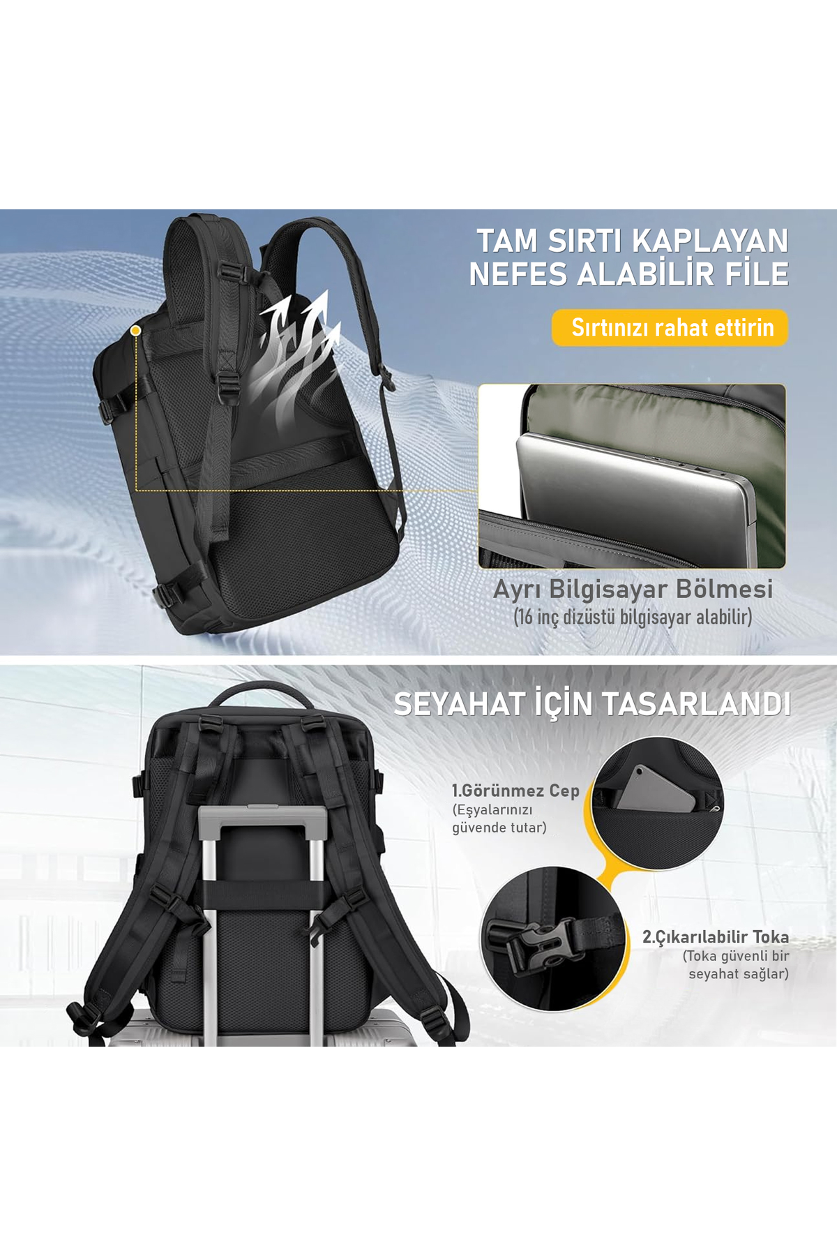 Haegs Seyahat Sırt Çantası, Laptop Sırt Çantası Hafif El Çantası Küçük Bavul Valiz, Uçak Onaylı Bagaj Çantası, Erkek ve Bayan İçin, 15.6 inç Notebook Dizüstü Bilgisayar Macbook Laptop Çantası, Koyu Kahverengi