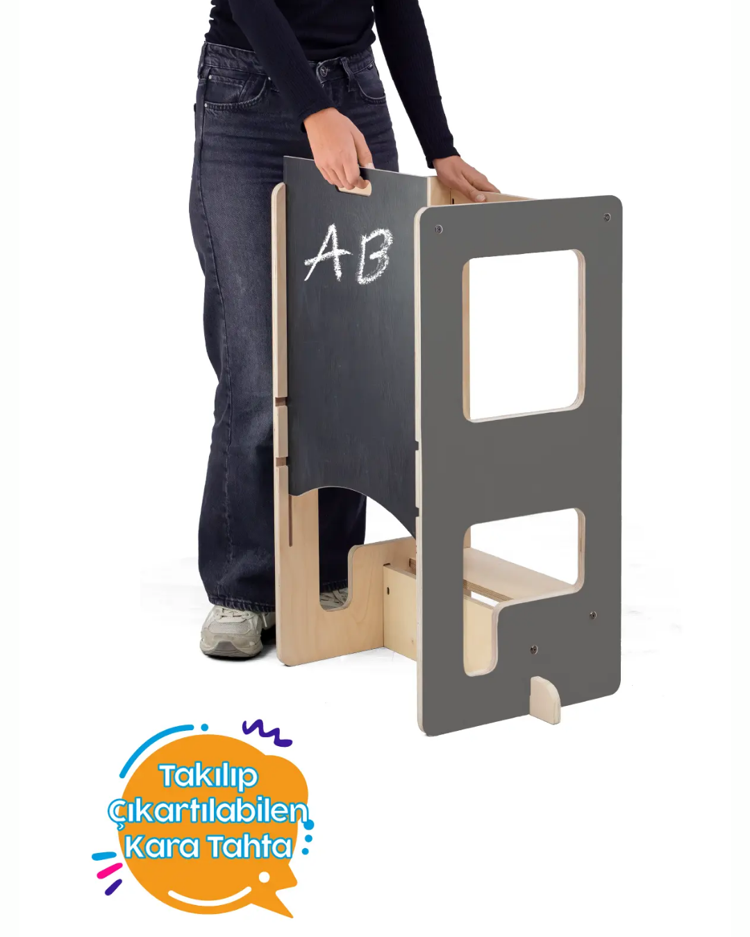 Mamatoyz Flip Gri 3'ü 1 Arada Öğrenme Kulesi & Aktivite Masası & Yazı Tahtası