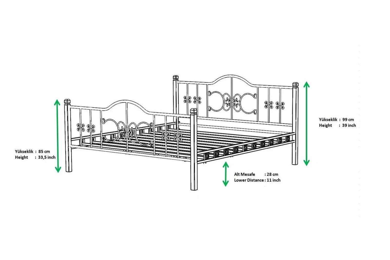 Reyo Yakamoz Çift Kişilik Ferforje Ahşap Metal Siyah Karyola 180X200