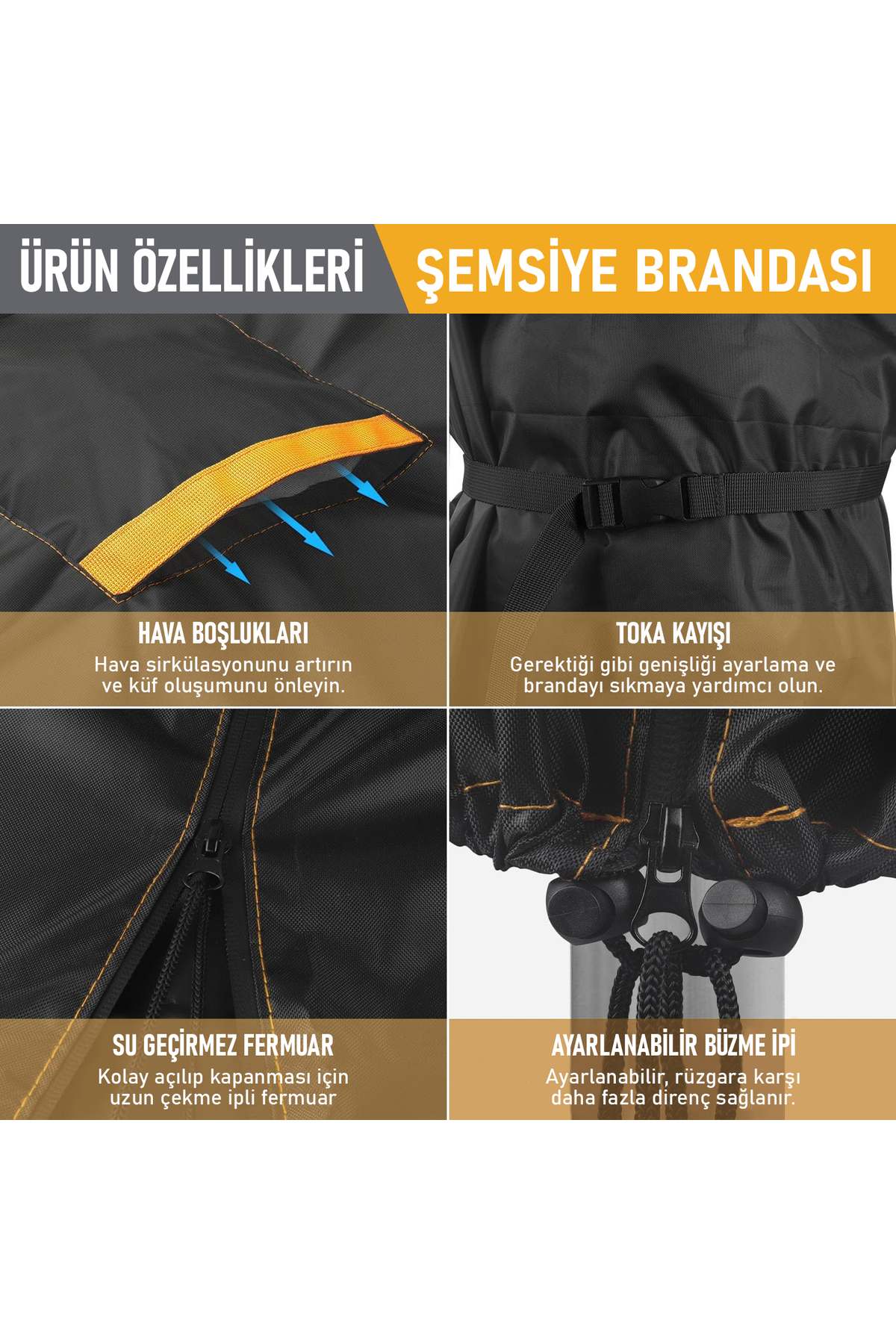 Haegs Bahçe Şemsiye Kılıfı, Veranda Parasol Konsol Şemsiyesi Brandası, Koruma Örtüsü, Su Geçirmez, Hava Koşullarına Dayanıklı Bahçe Gölgelik Güneşlik Örtüsü (280-30/81/46 cm) Siyah