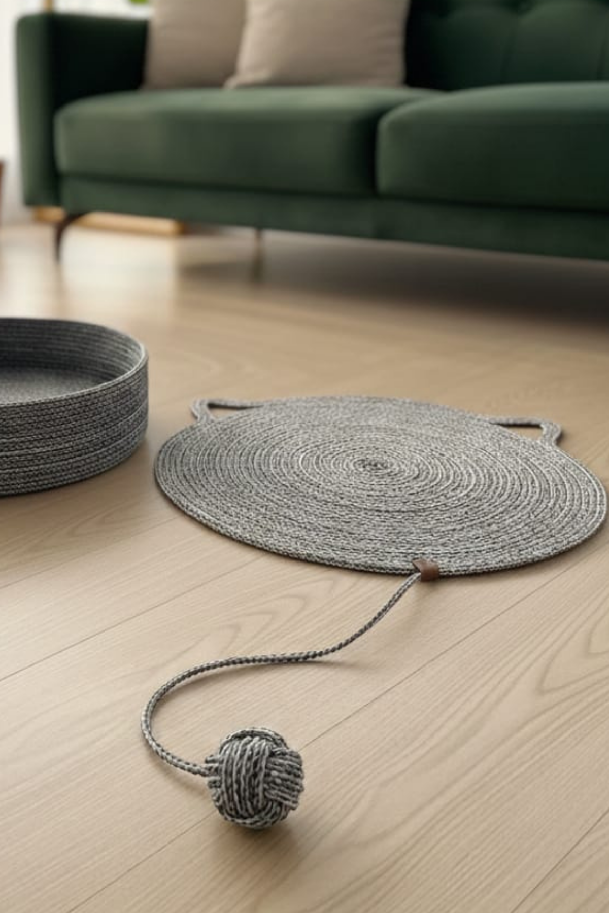 Reyo Pet El Yapımı Oyuncaklı Kedi Tırmalama Matı Tress İpli Siyah-Beyaz