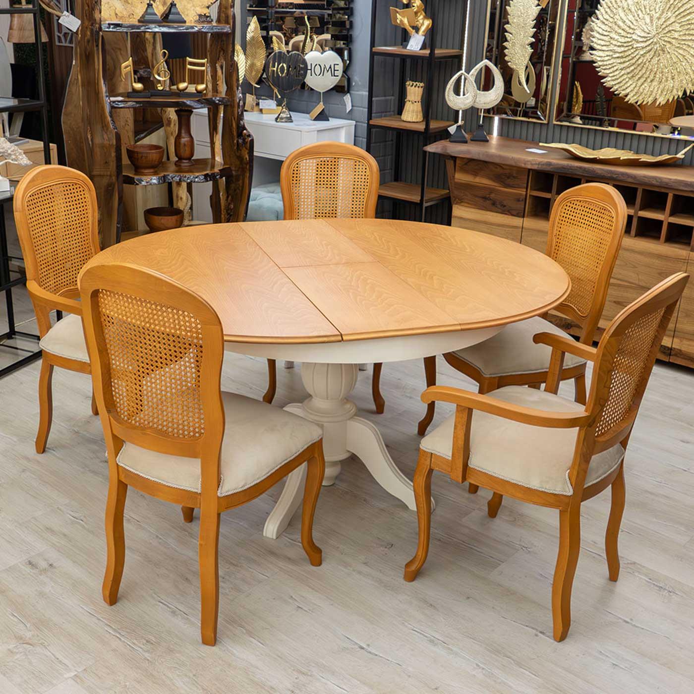 Reyo 100cm Açılır Yuvarlak Baba Ayaklı Yemek Masası Beyaz-Naturel