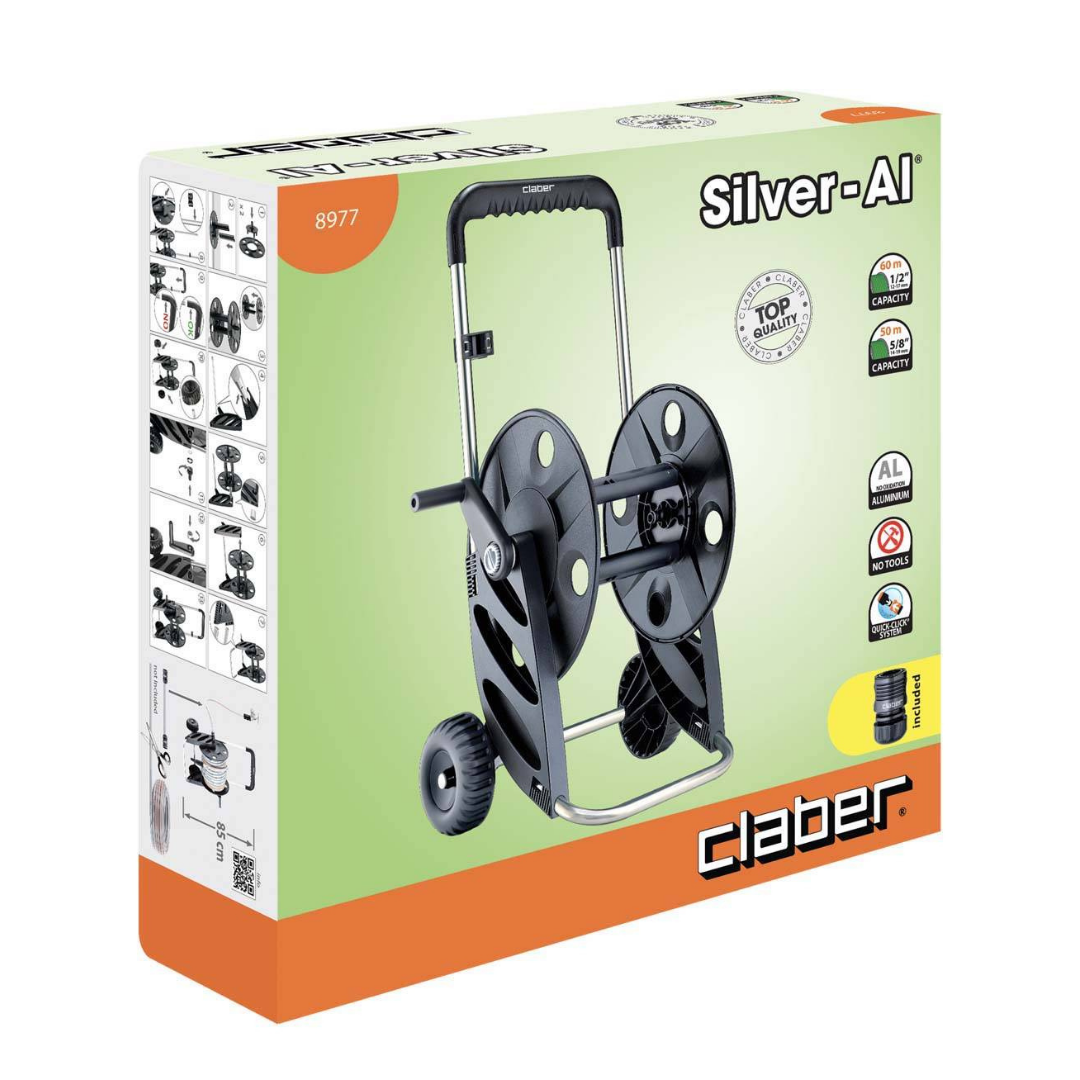 Claber 8977 Hortum Makarası Silver-Al 60 Mt