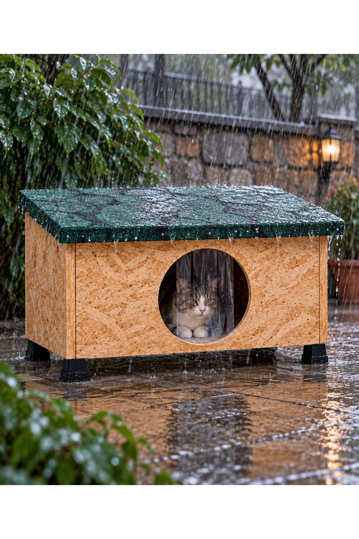 Narım Shingle Çatılı Büyük Boy Kedi Evi Kedi Yuvası Kedi Barınağı 90x36x30 cm Rüzgar ve Yağmur Geçirmez
