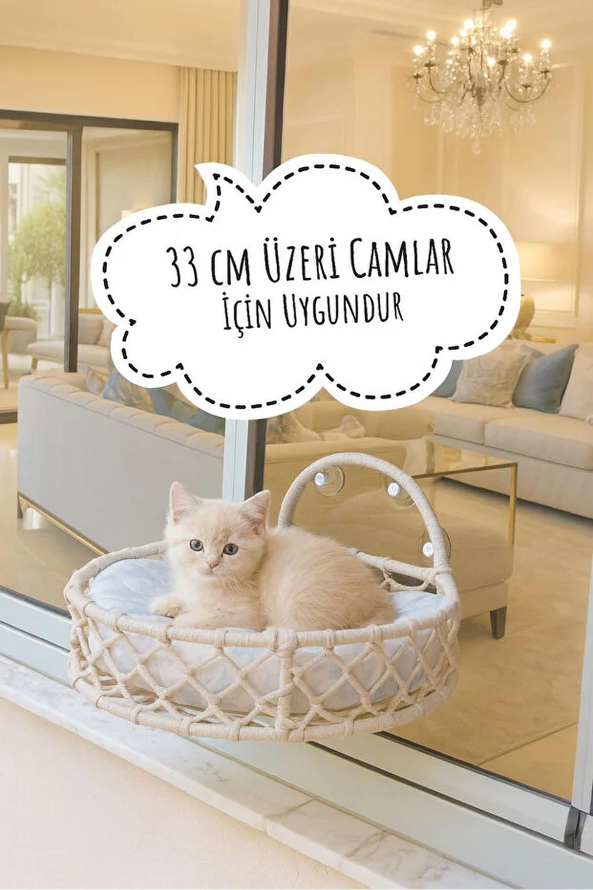 Tasaryum Kedi ve Köpek El Örgüsü Vantuzlu Cam Yatağı Hamak