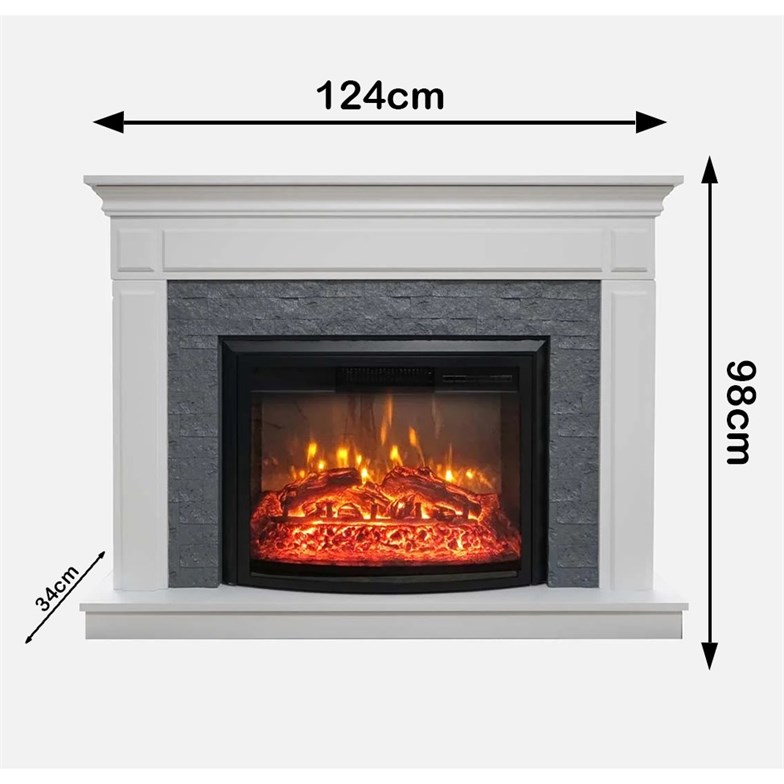 Dlc 1114 1800 W Gri Taşlı Beyaz Dekoratif Bluetooth ve Ses Efektli Elektrikli Şömine