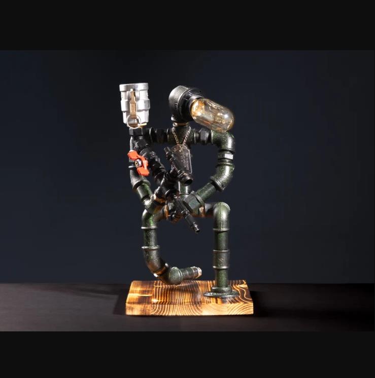 Rustik Atölye Sniper Masa Lambalı Lampenser İçki Musluğu Koyu Ceviz