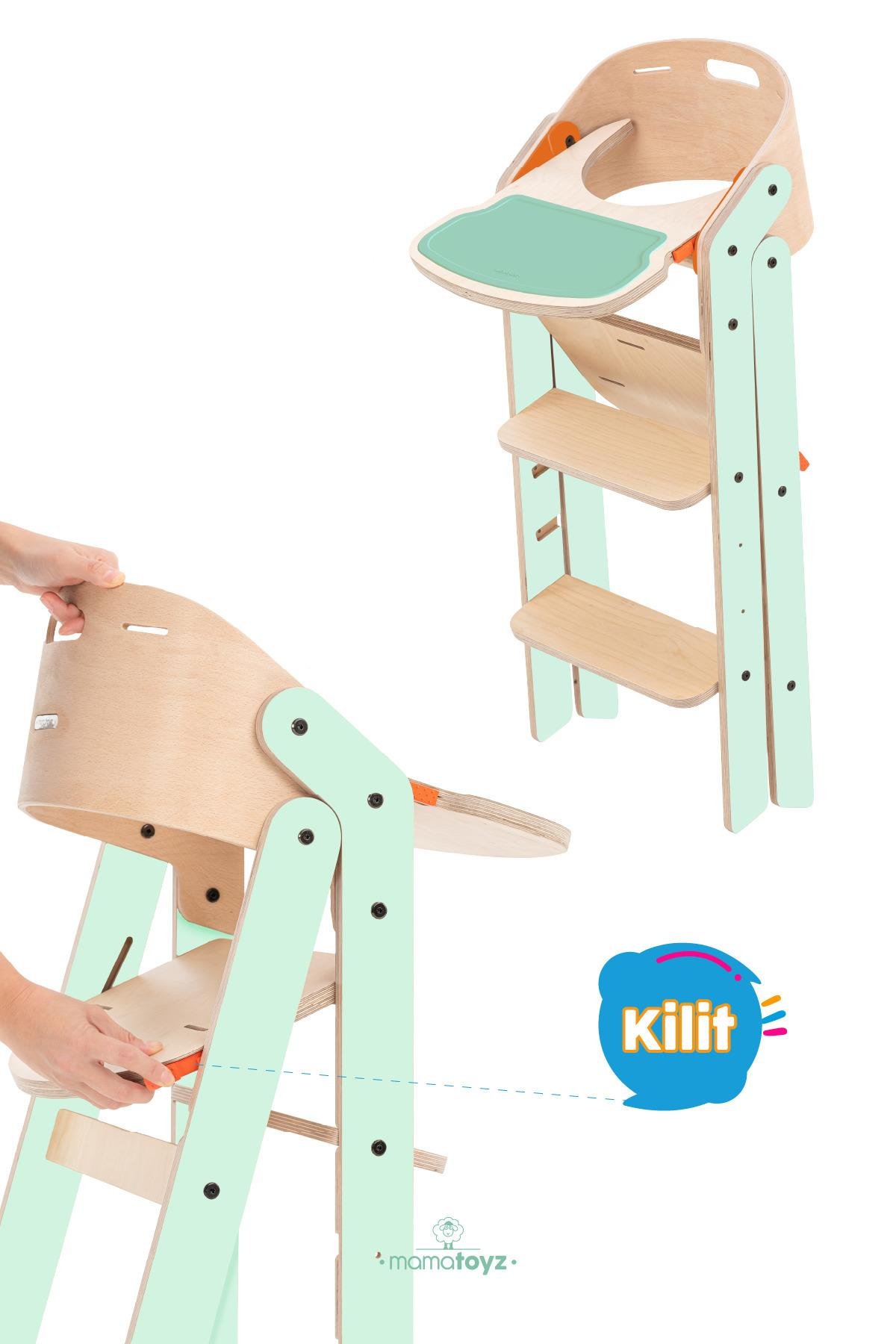 Mamatoyz My Chair Only Chair Naturel Ahşap Portatif Mama Sandalyesi Mint