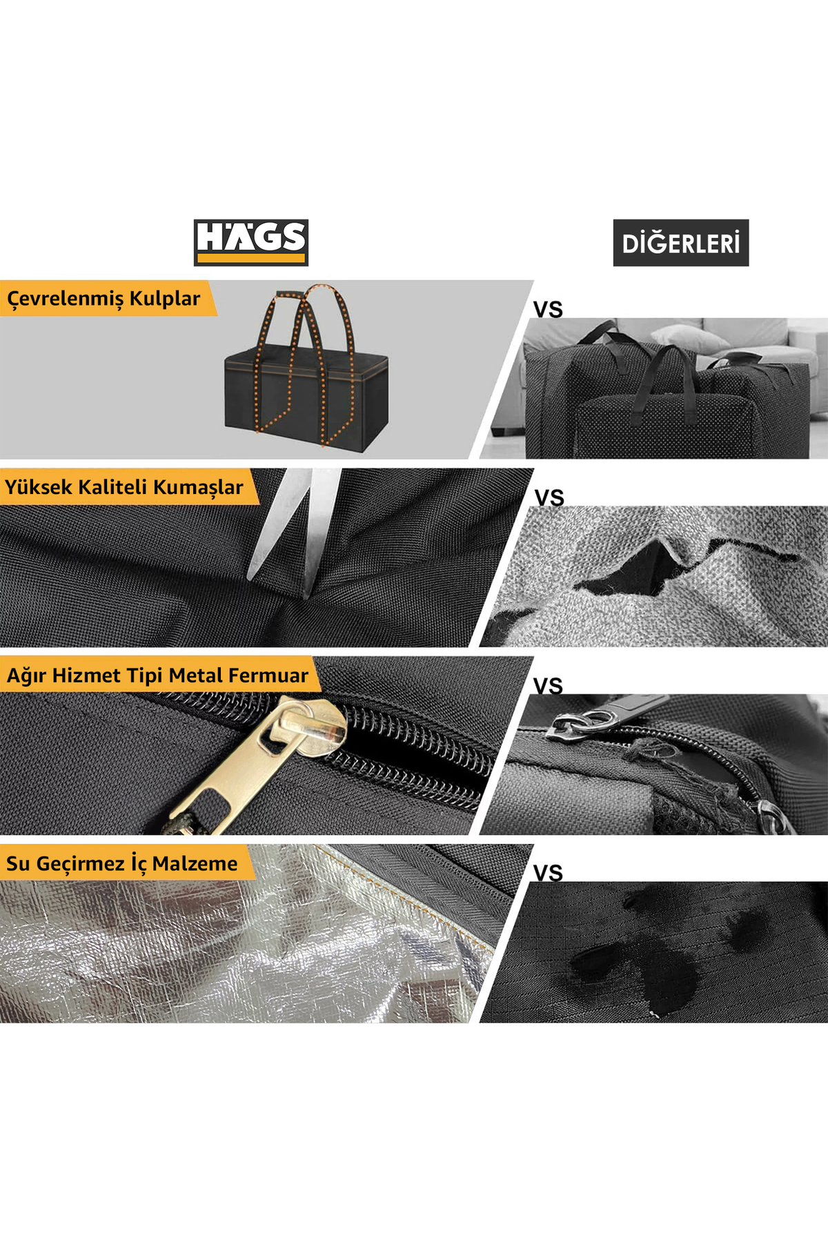 HAEGS Bahçe Mobilya Yastığı, Minderi Saklama Çantası Hurç, Yatak, Yorgan, Yastık Organizer, Düzenleyici, Depolama Hurcu, Çantası, Büyük Boy - 275 Lt Siyah