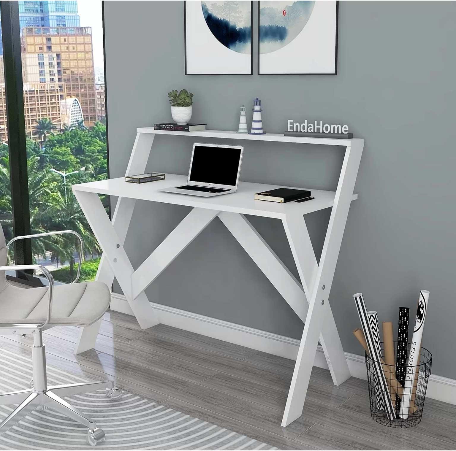 Enda Home X Ayaklı Raflı Ders Çalışma Masası 50x90 cm Beyaz