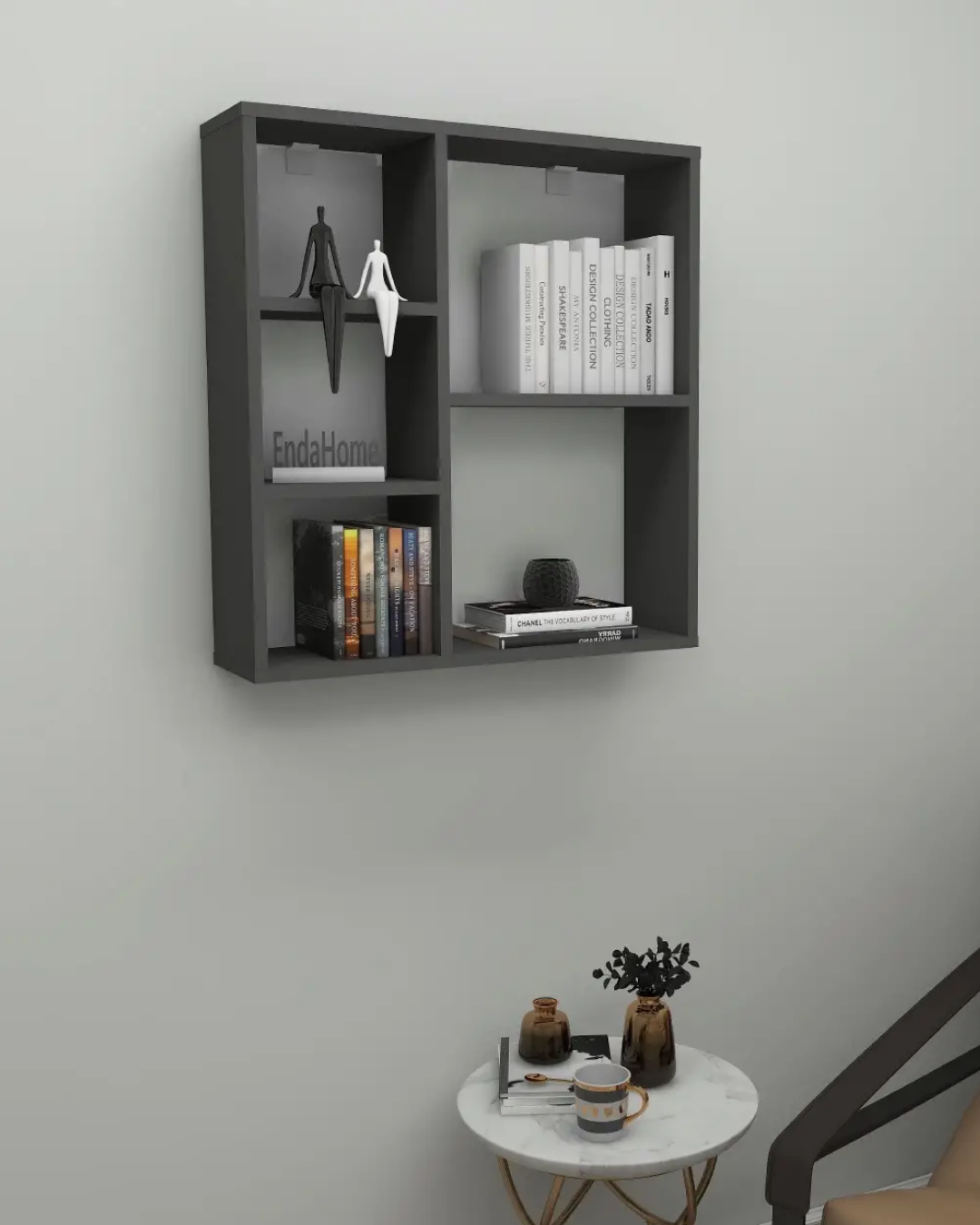 Enda Home Myra 5 Gözlü Çok Amaçlı Modern Duvar Rafı Antrasit