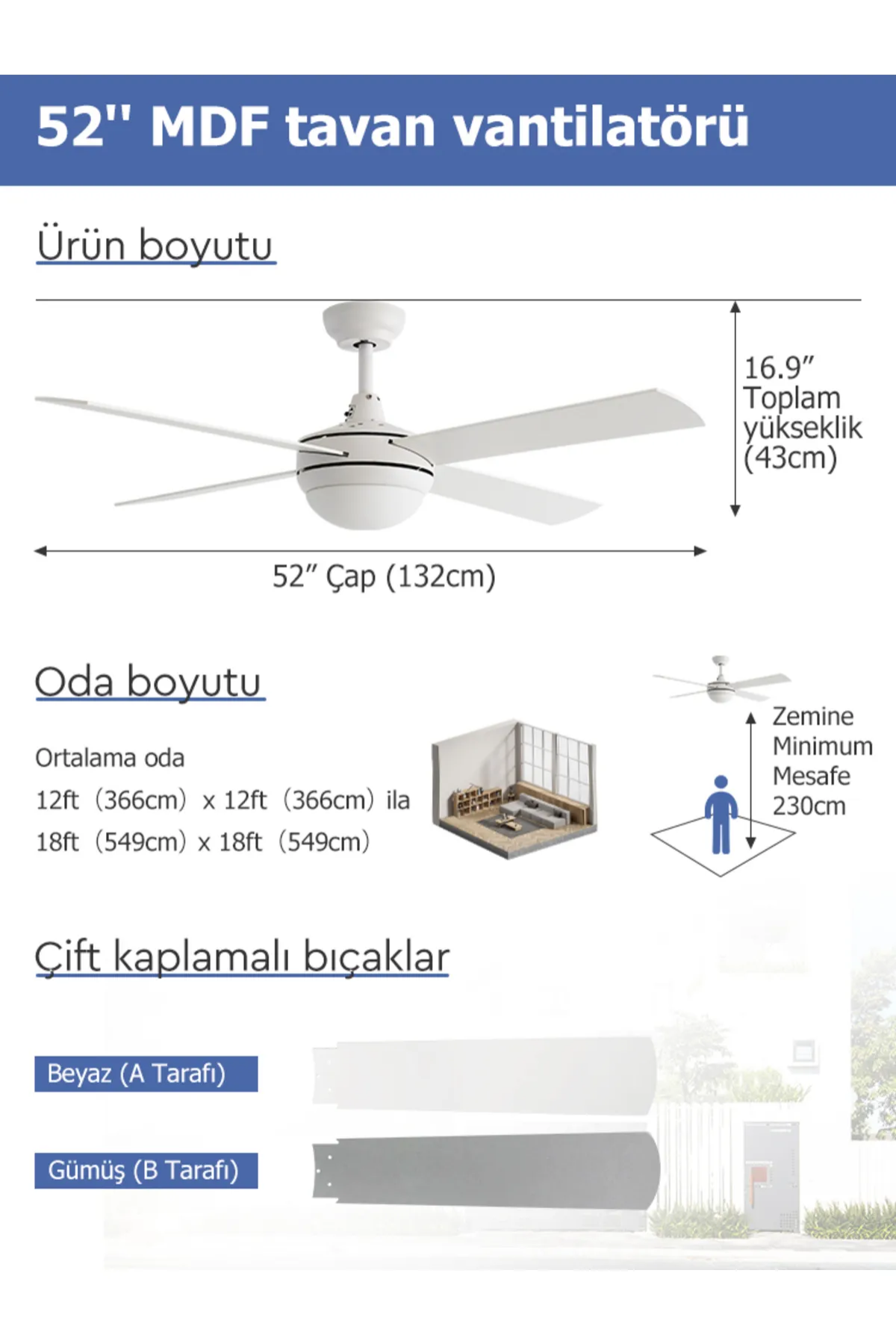 Dlc Alızee 132 Cm Beyaz Led Kumandalı Tavan Vantilatörü 