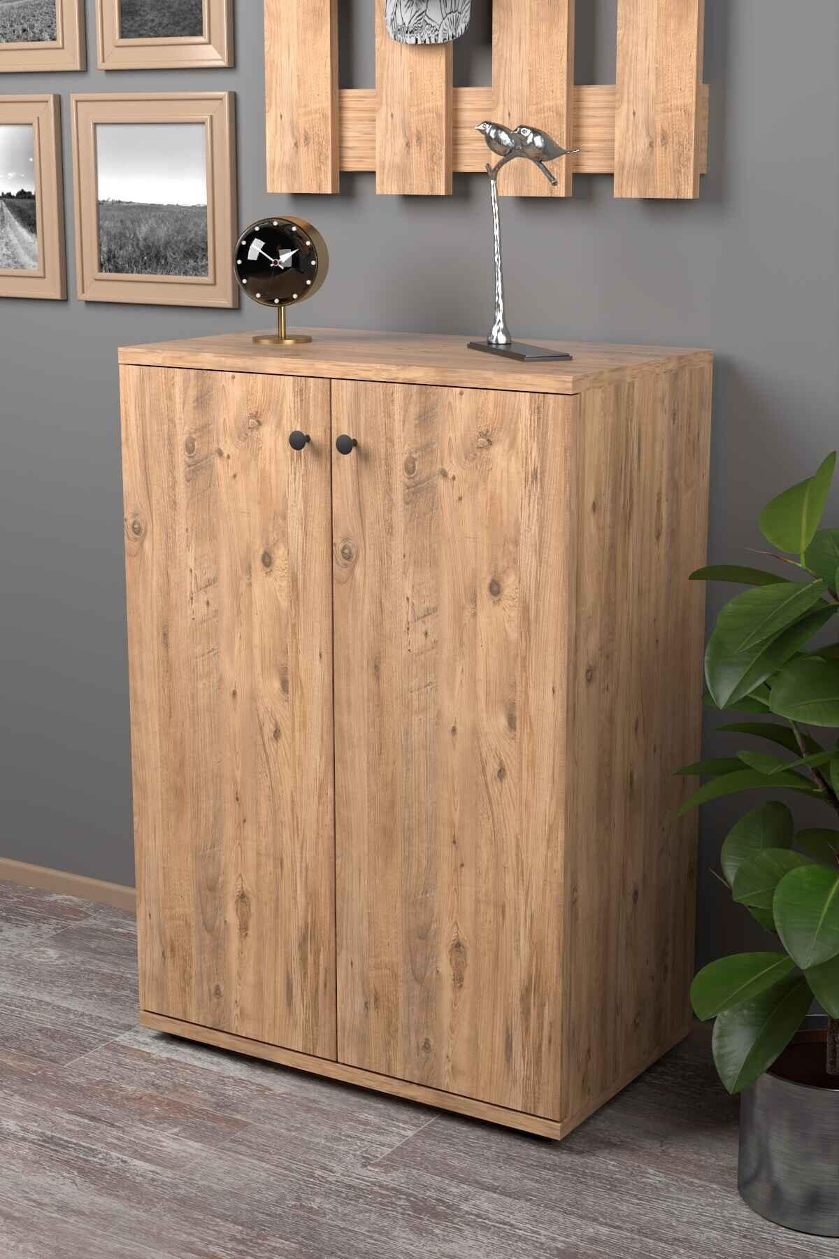 Reyo Falez Ayakkabılık Çok Amaçlı Dolap 5 Raflı 2 Kapaklı Çam