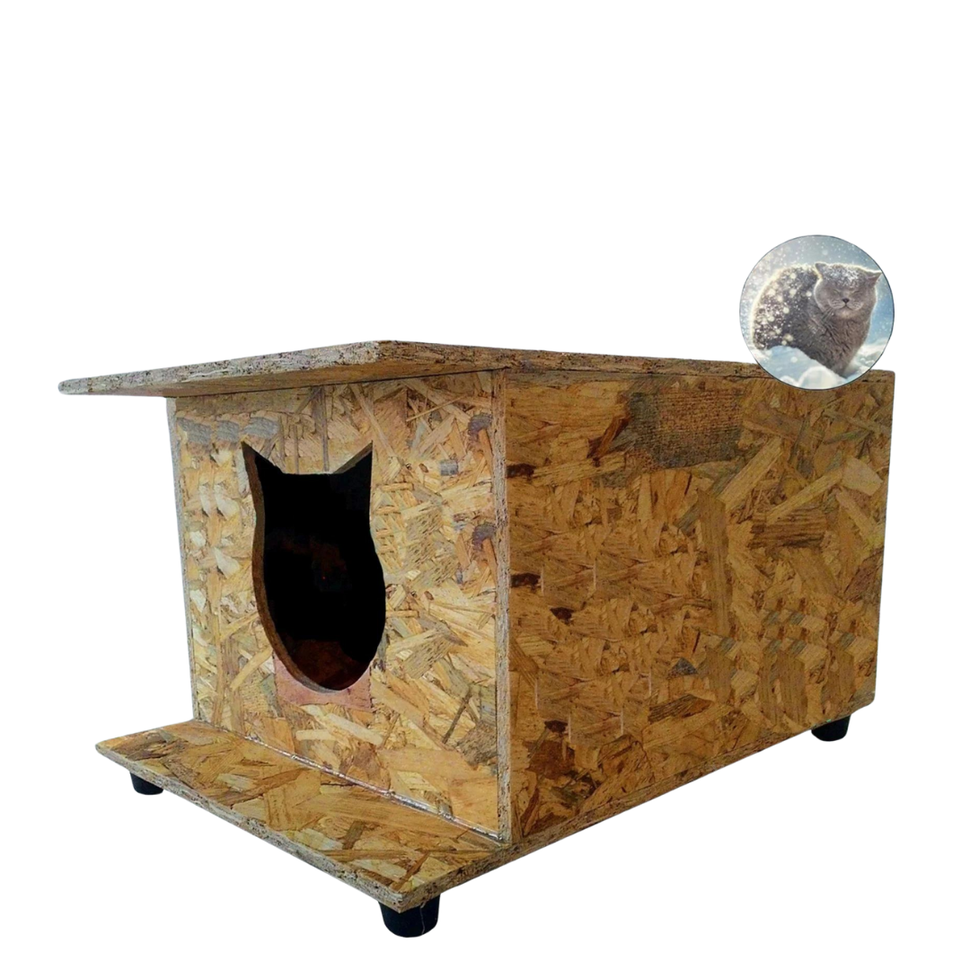 Melada Kedi Evi Dış Ortam Uygun Ahşap Kedi Evi OSB 47x36x25 cm