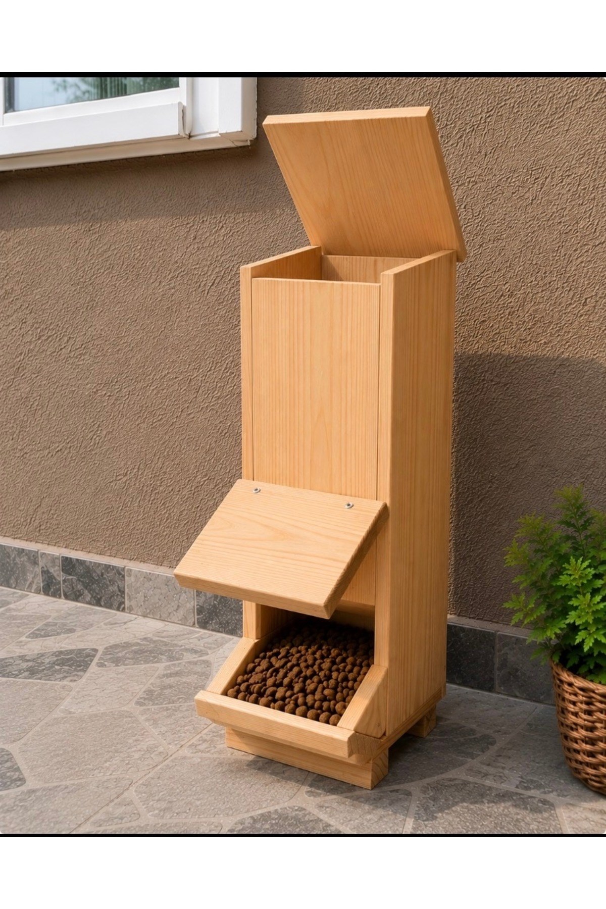 Narım Kedi Mama İstasyonu Ahşap – Su Geçirmez İç ve Dış Mekan Mama Standı 50x20x20 cm