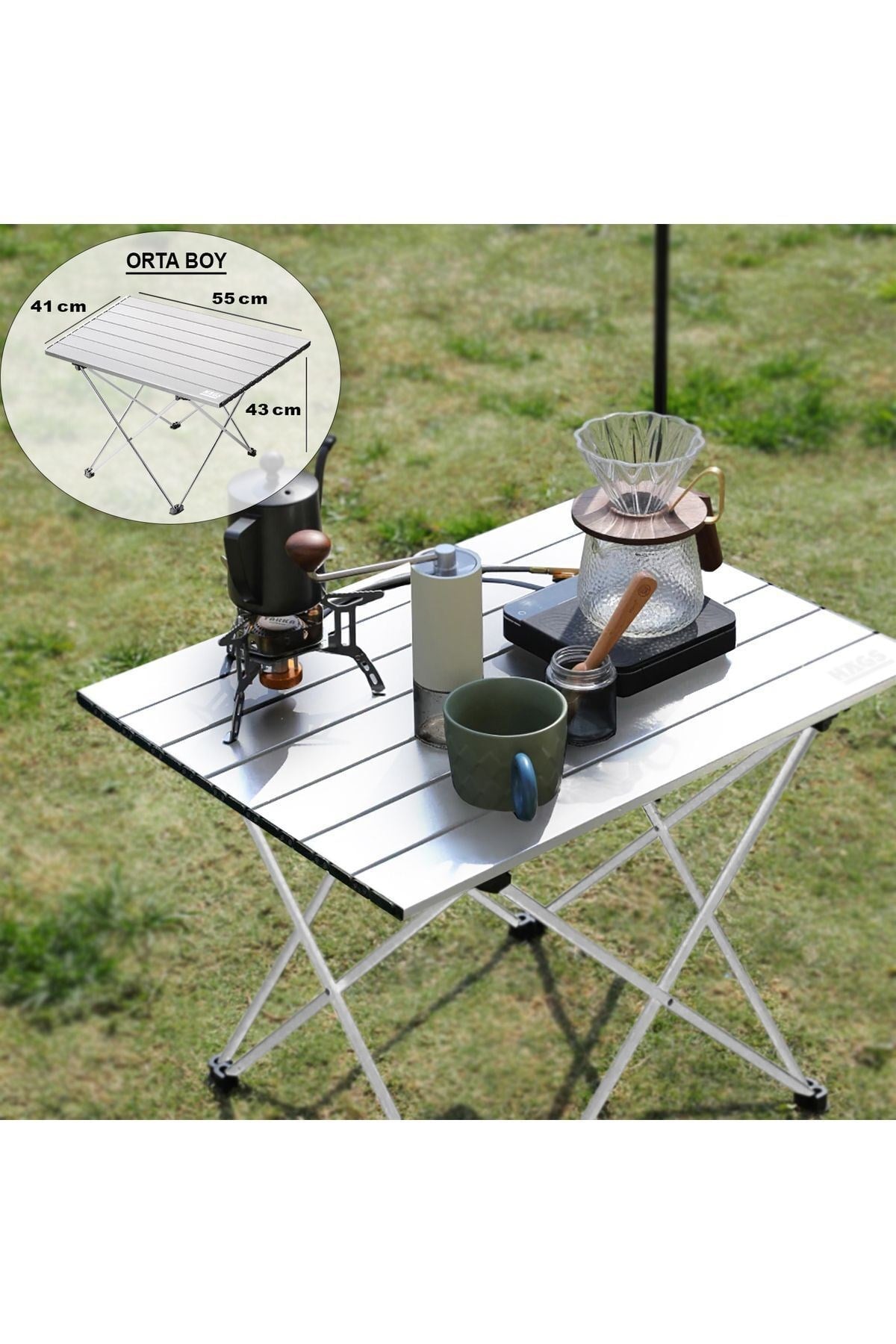 HAEGS Full Alüminyum Katlanır Kamp Masası, Piknik, Plaj, Ourdoor Hafif Kamp Masası Orta Boy - Gümüş