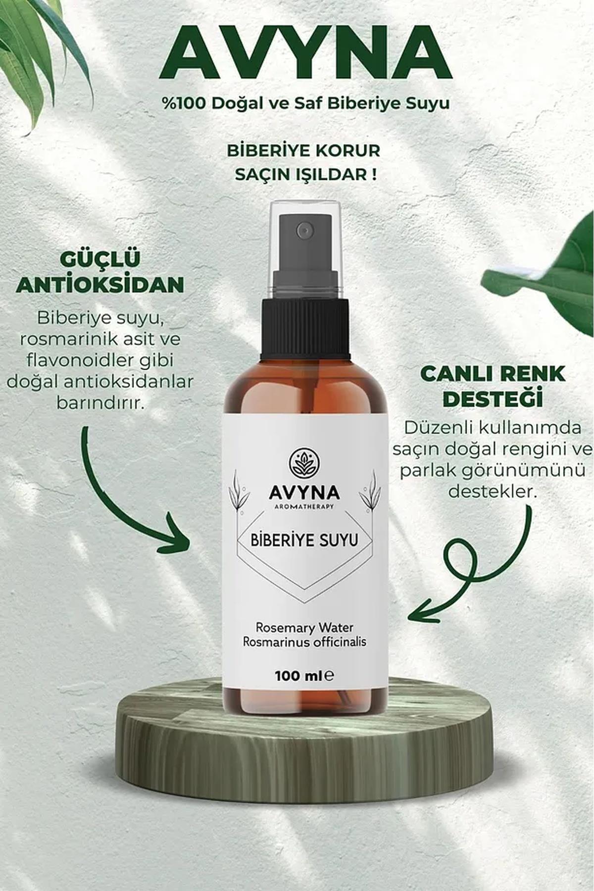 Avyna Biberiye Suyu Dökülme Karşıtı ve Saç Uzamasını Destekleyici 100 ml Saç Toniği %100 Doğal ve Saf 