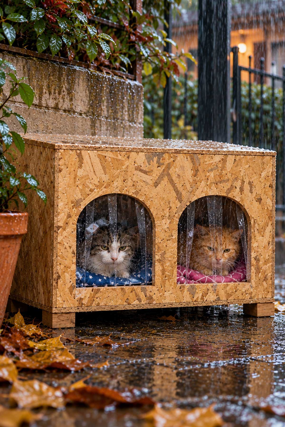 Reyo 2 Bölmeli 2 Minderli Yerden Yüksek Kedi Yuvası, Su ve Isı Yalıtımı İç ve Dış Mekan Kedi Barınağı OSB, Kedi Evi  61x41x36 cm CAT51M