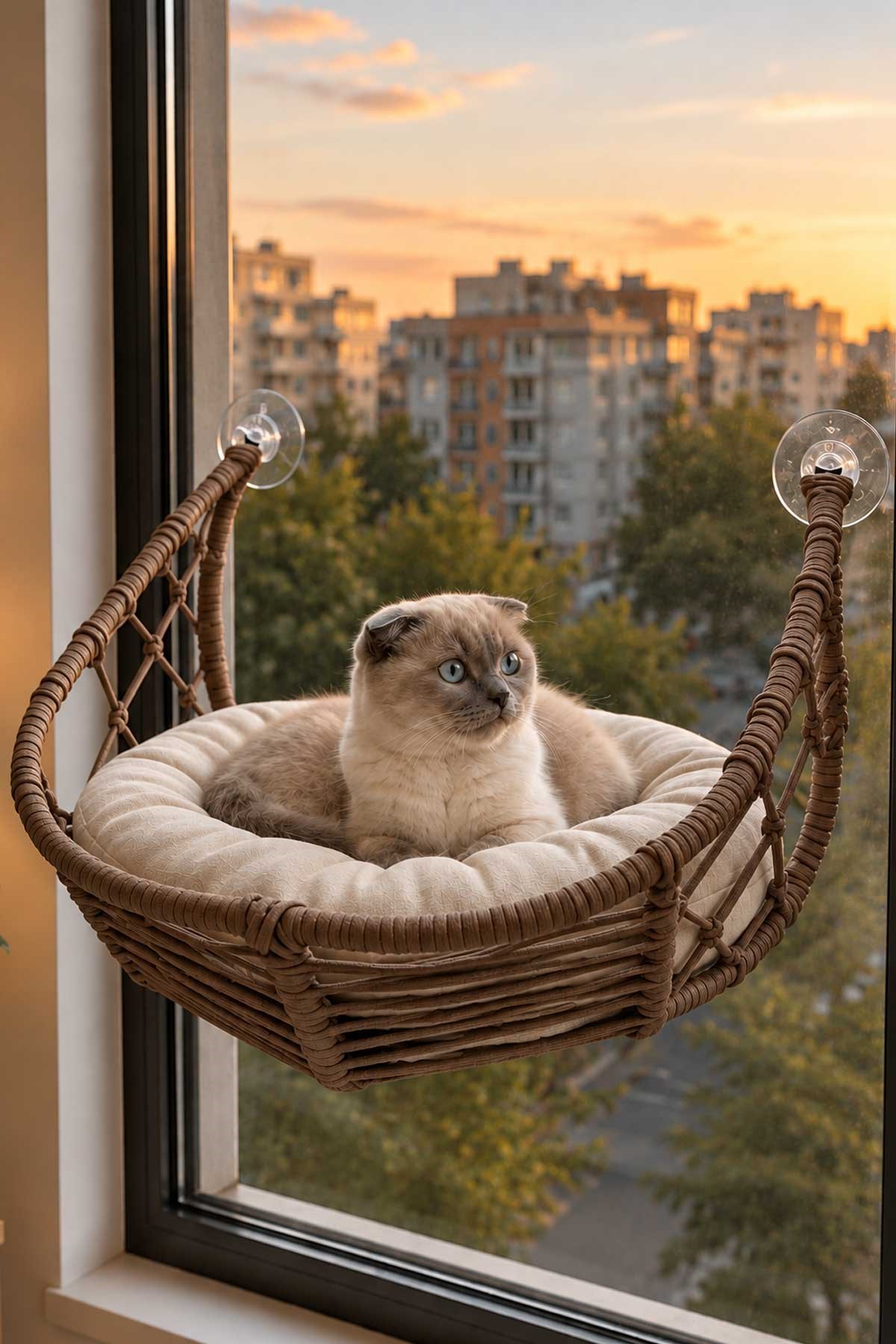 Reyo Lüxperi Hilal Kedi Cam Yatağı & Vantuzlu Cam Yatağı & Kedi Pencere Yatağı Açık Gri