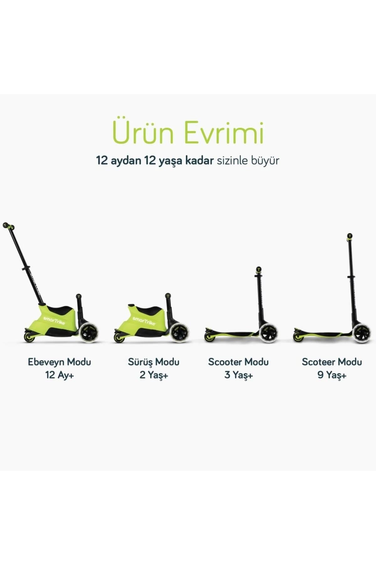 smarTrike Xtend Ride On Sarı Ebeveyn Kontrollü 3 Tekerlekli Çocuk Scooter