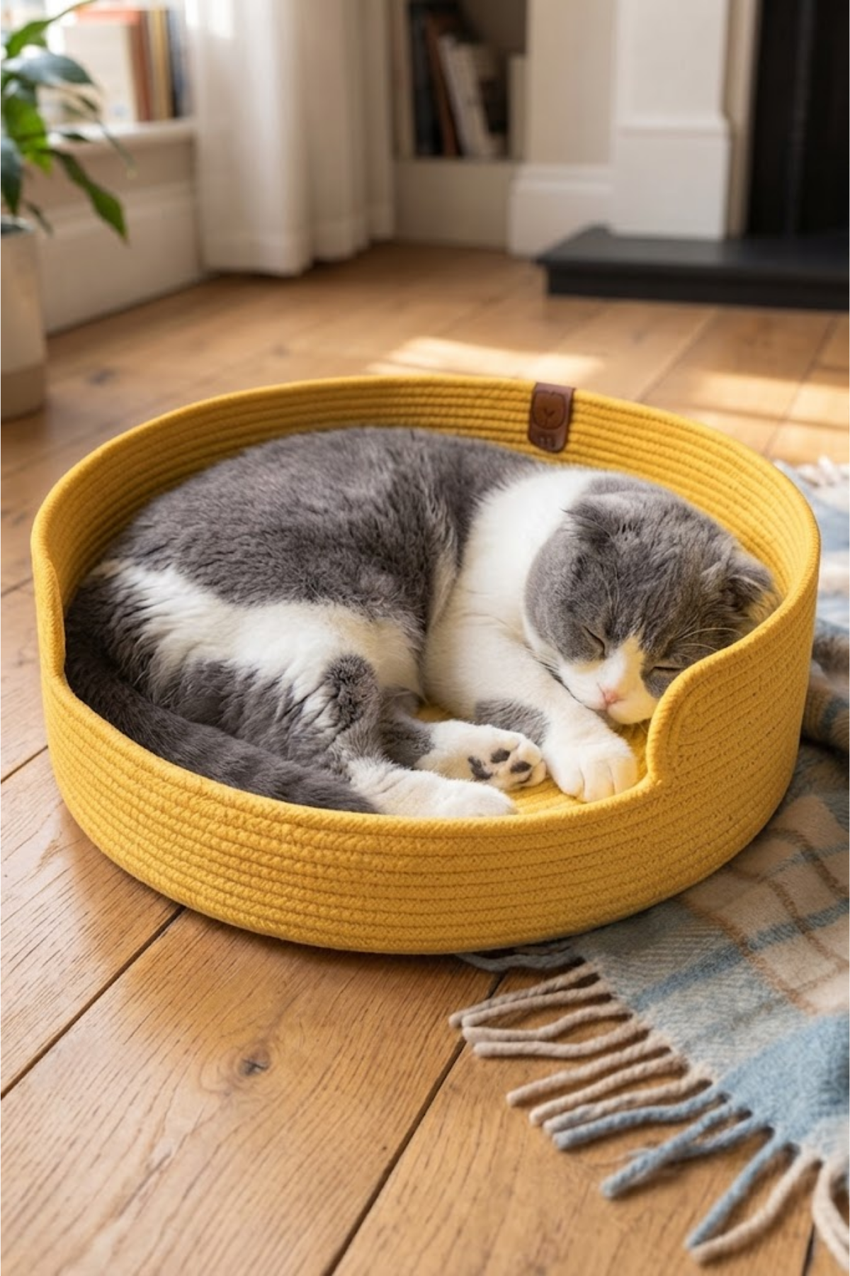 Reyo Pet El Yapımı Kedi ve Köpek Yatağı, %100 Pamuk İpli Evcil Hayvan Yatağı Sarı