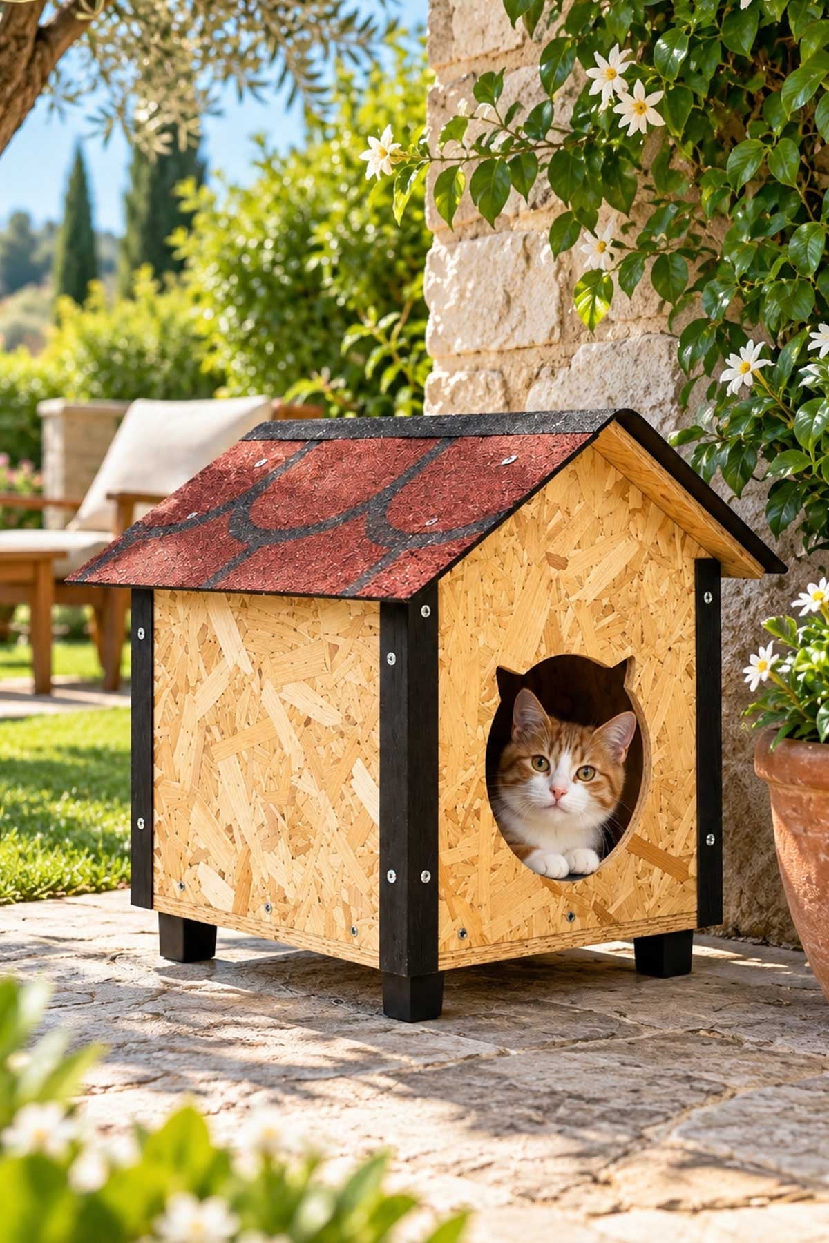 Msay Şıngıl Çatılı Kedi Kulübesi 30x40x50cm Sokak Kedileri İçin Barınak, Soğuk ve Rüzgara Dayanıklı (Demonte Teslimat)