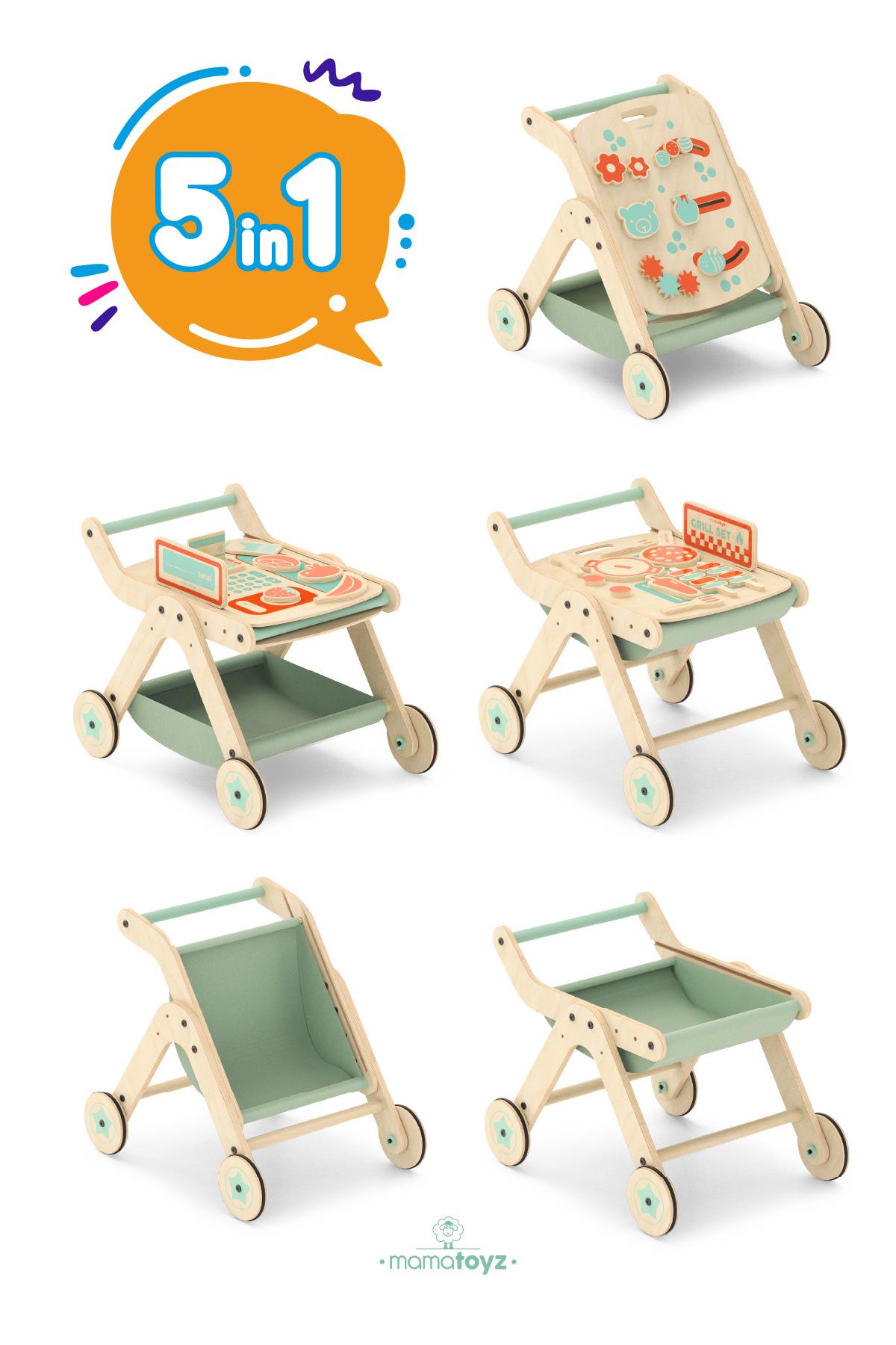 Mamatoyz Trio Yürüteç Aktivite Masası Ahşap Mangal Versiyonu