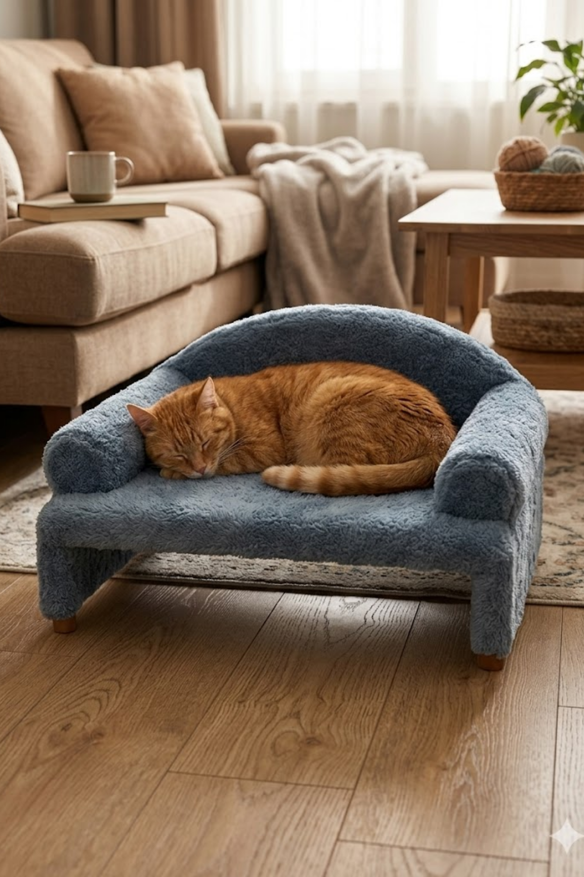 Reyo Pet Peluş Kedi Oturma Koltuğu Kedi Yatağı Çelik Mavisi