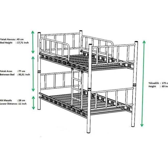 Reyo Zambak Genç Çocuk Yatak Odası Beyaz Metal Siyah Ranza 90X200