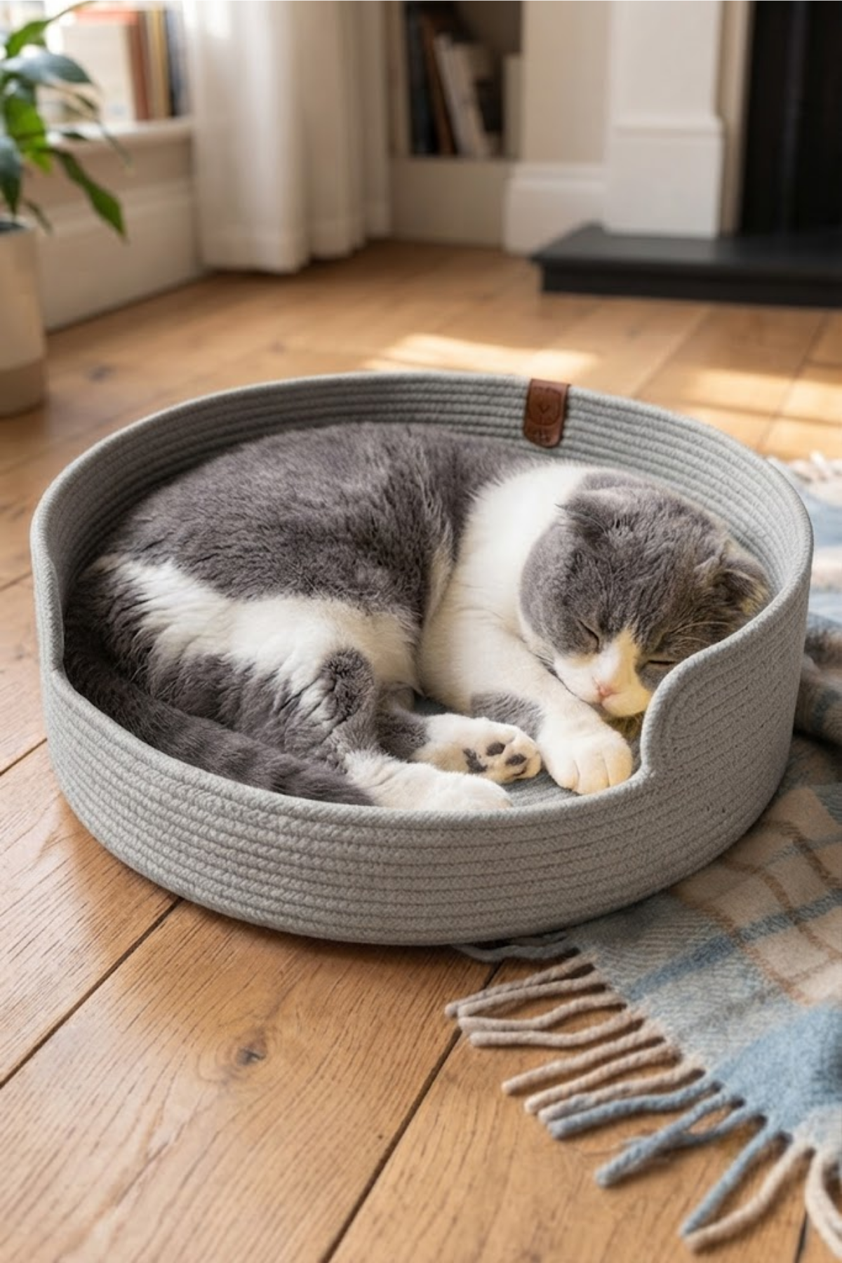 Reyo Pet El Yapımı Kedi ve Köpek Yatağı, %100 Pamuk İpli Evcil Hayvan Yatağı Gri