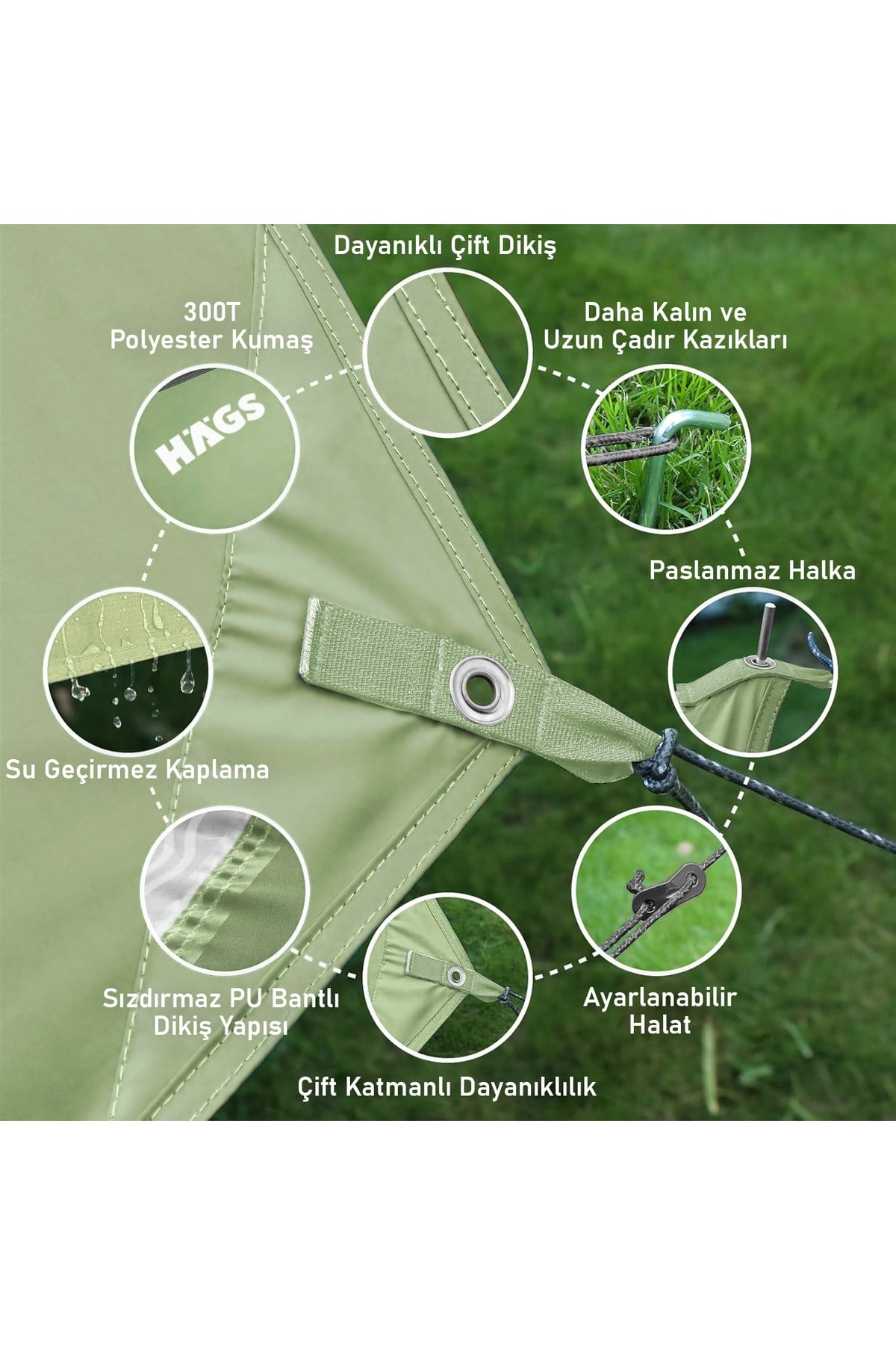 Haegs Su Geçirmez Tarp Tente Gölgelik Örtü, 4 Mevsim Taşınabilir Örtü Branda Çok İşlevli Outdoor Açık Hava Kamp Seyahat Tente Branda Barınak Yağmurluk, Güneşlik Karavan Yan Gölgelik Çadır 300x300 cm- Gri