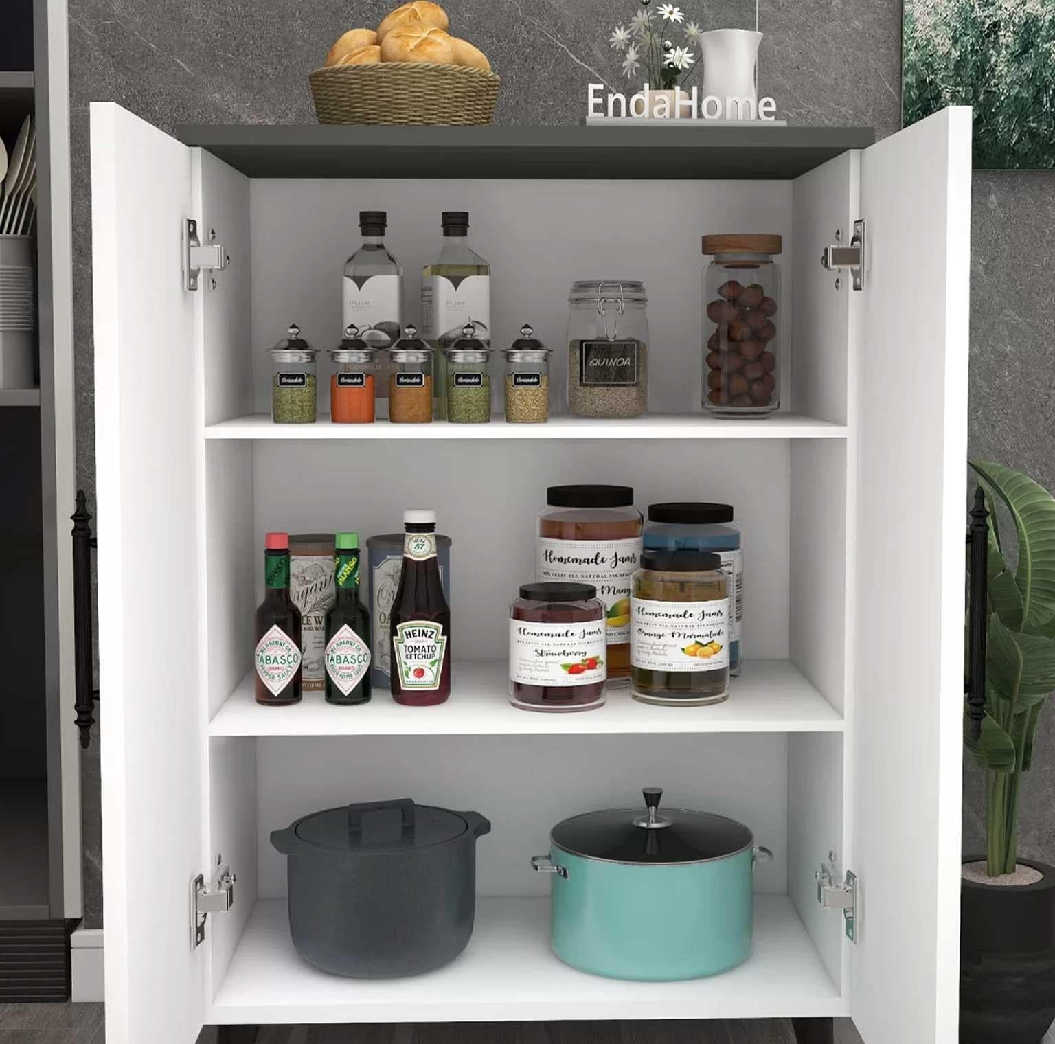 Enda Home 3 Raflı 2 Kapaklı Çok Amaçlı Dolap Antrasit - Beyaz