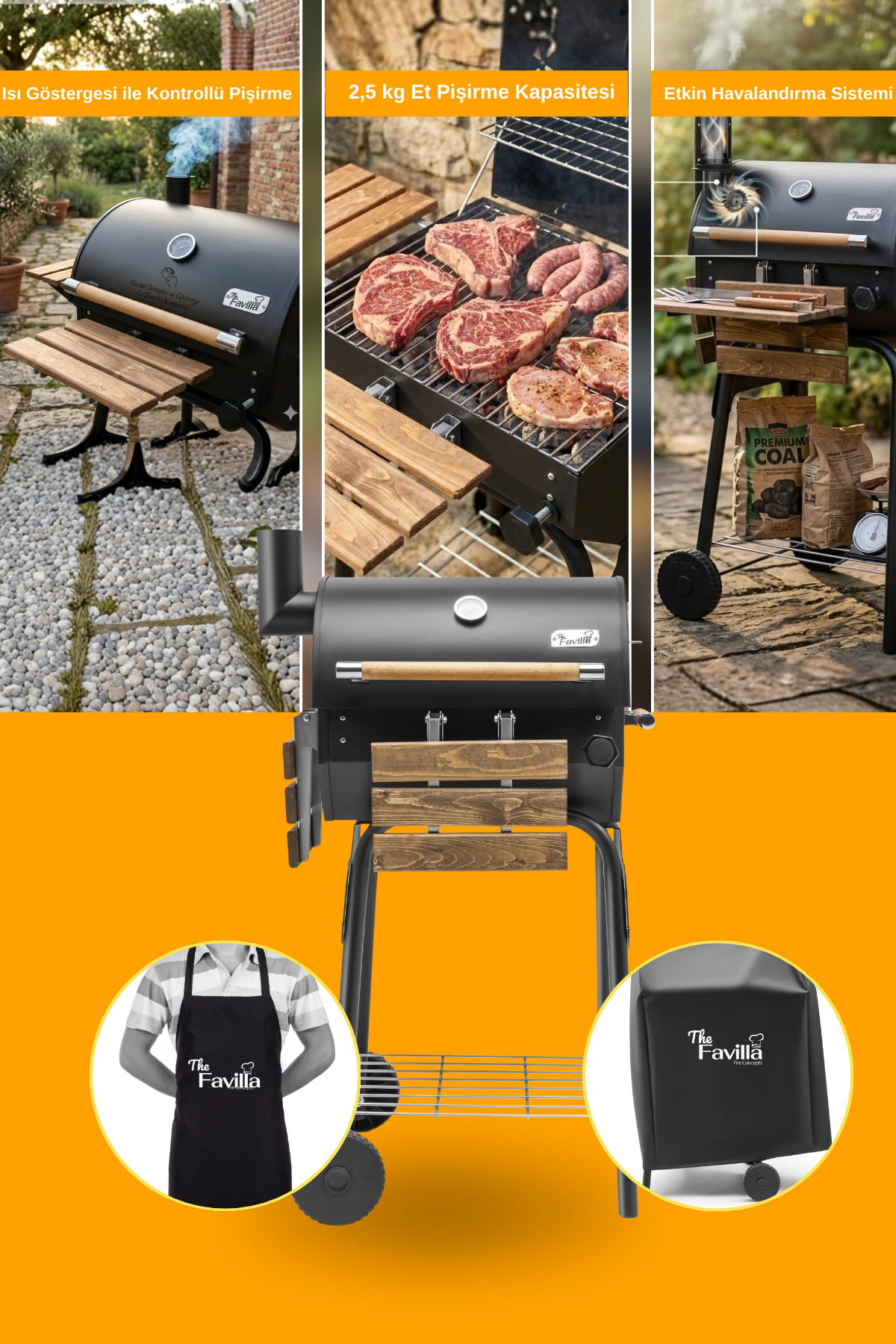 The Favilla Grillord 50 Standlı Taşınabilir Barbekü Mangal-Önlük Kılıf Hediye
