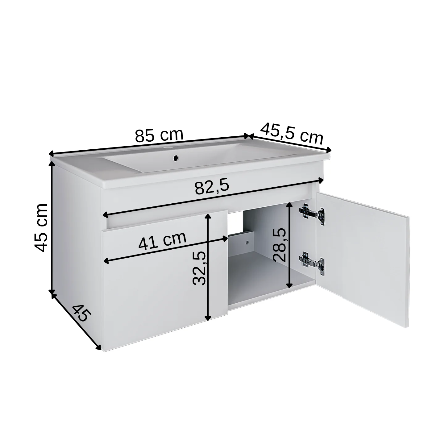 Roomart LD3 Ayaksız 2 Kapaklı Lavabolu Beyaz Mdf 65 cm Banyo Dolabı