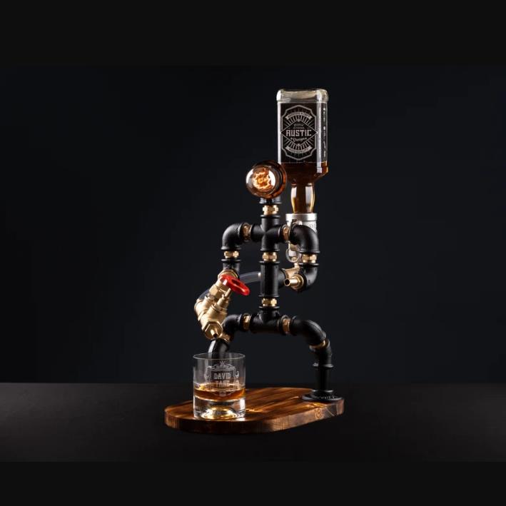 Rustik Atölye İtfaiyeci Masa Lambalı Lampenser İçki Musluğu Koyu Ceviz