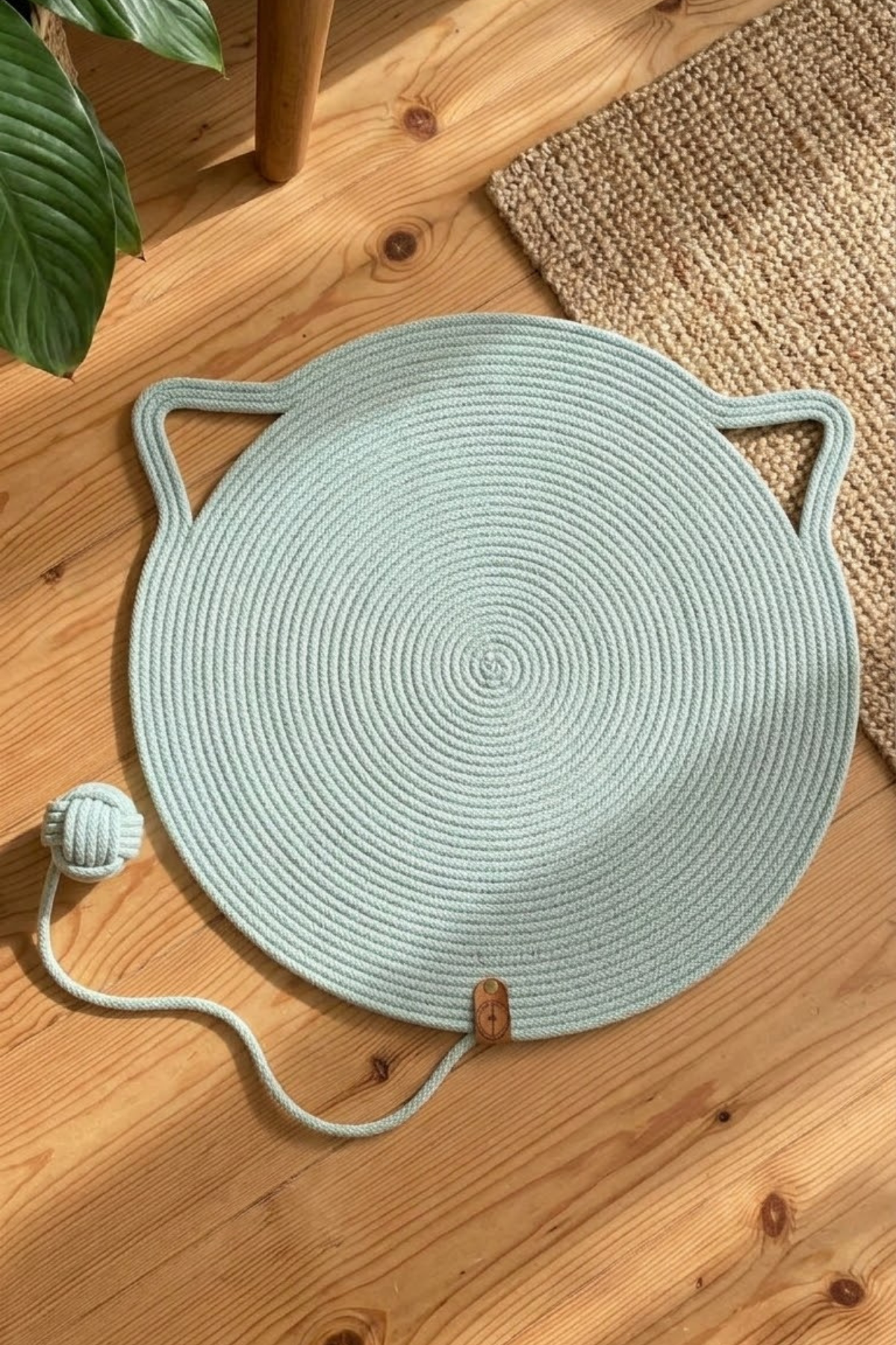 Reyo Pet El Yapımı Oyuncaklı Kedi Tırmalama Matı %100 Pamuk İpli Çağla Yeşili